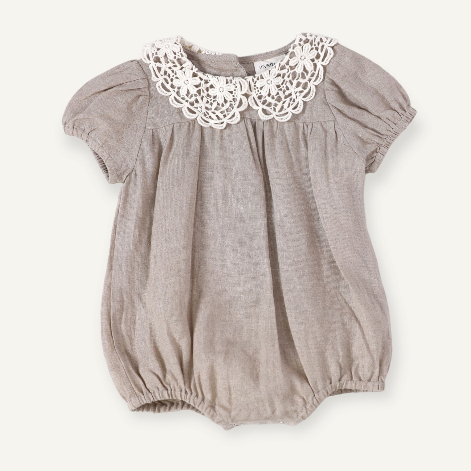 Alba Embroidered Collar Linen Baby Romper (Natural Linen)