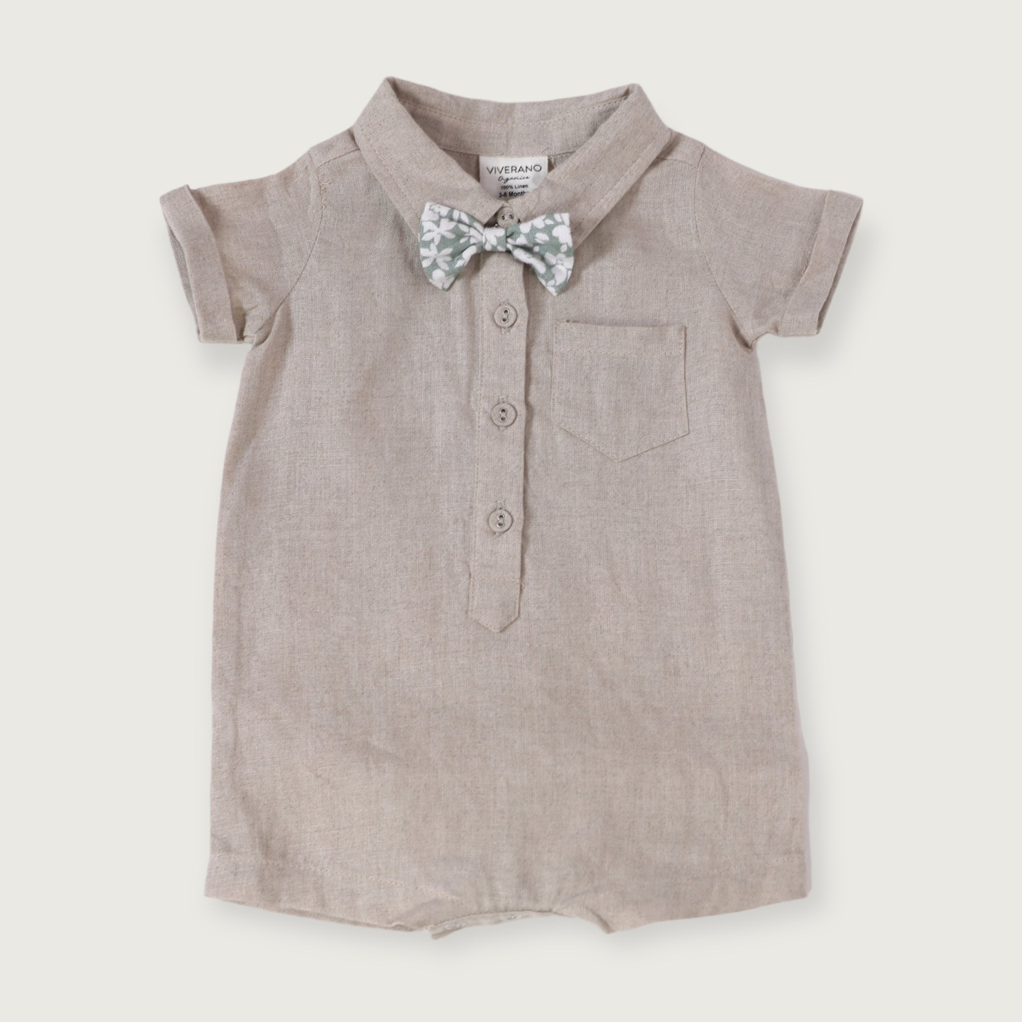 oah Bowtie Linen Baby Romper (Natural Linen)