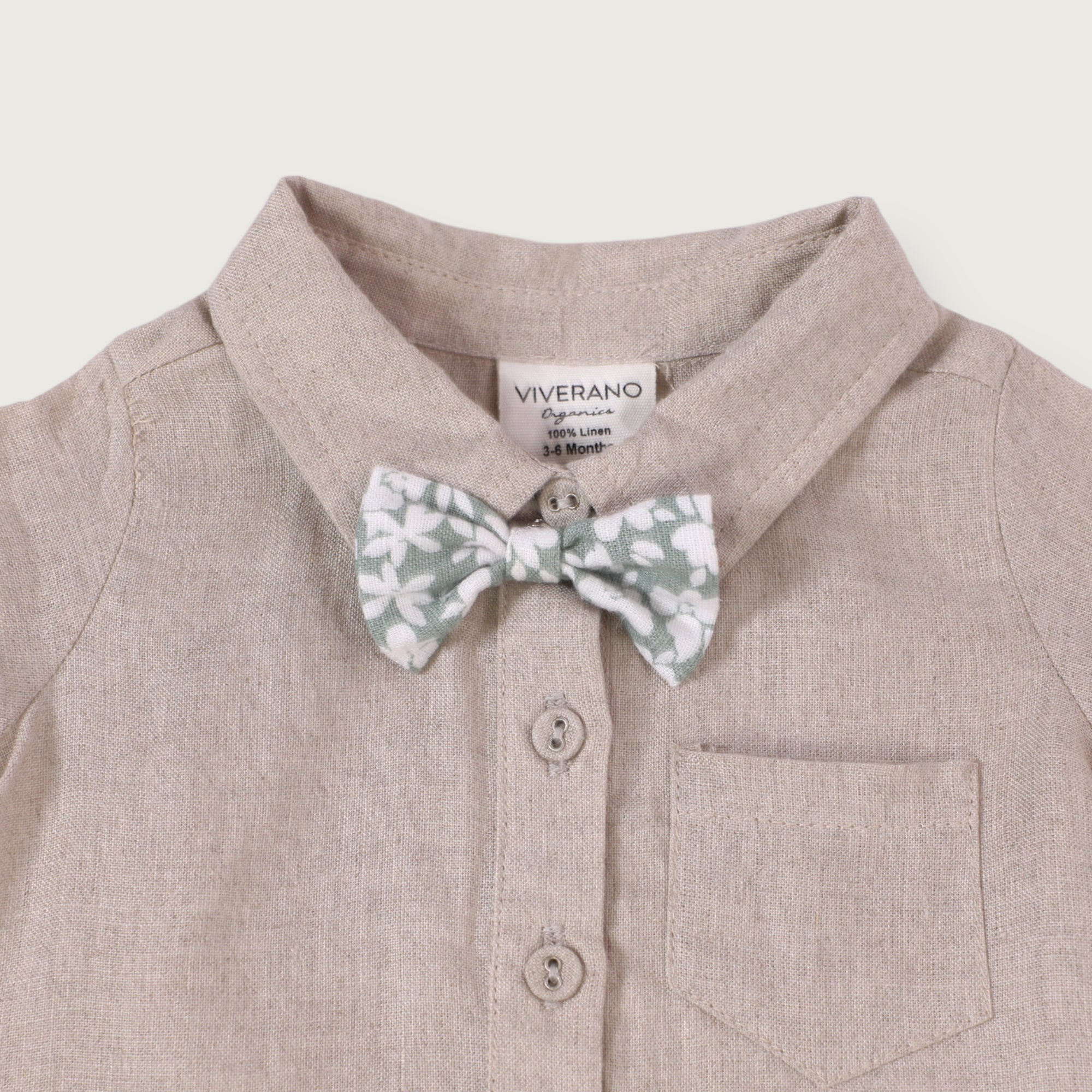 oah Bowtie Linen Baby Romper (Natural Linen)