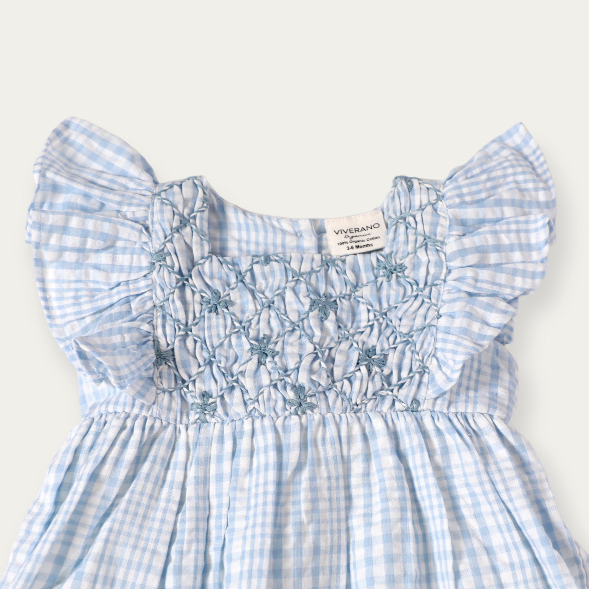 Anna Hand Smocked Seersucker Baby Dress+Bloomer (Organic Cotton)