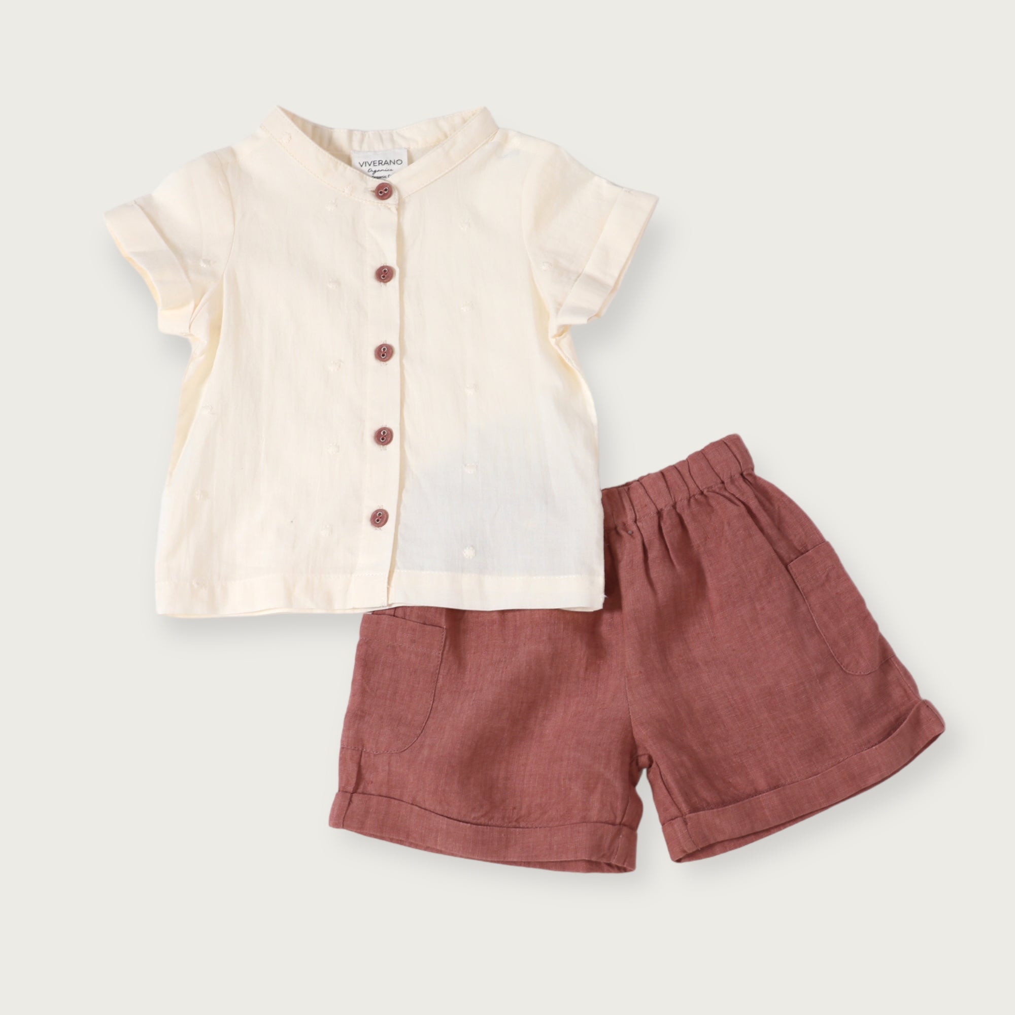 Laurence Mandarin Collar Baby Shirt + Linen Shorts 2pc Set