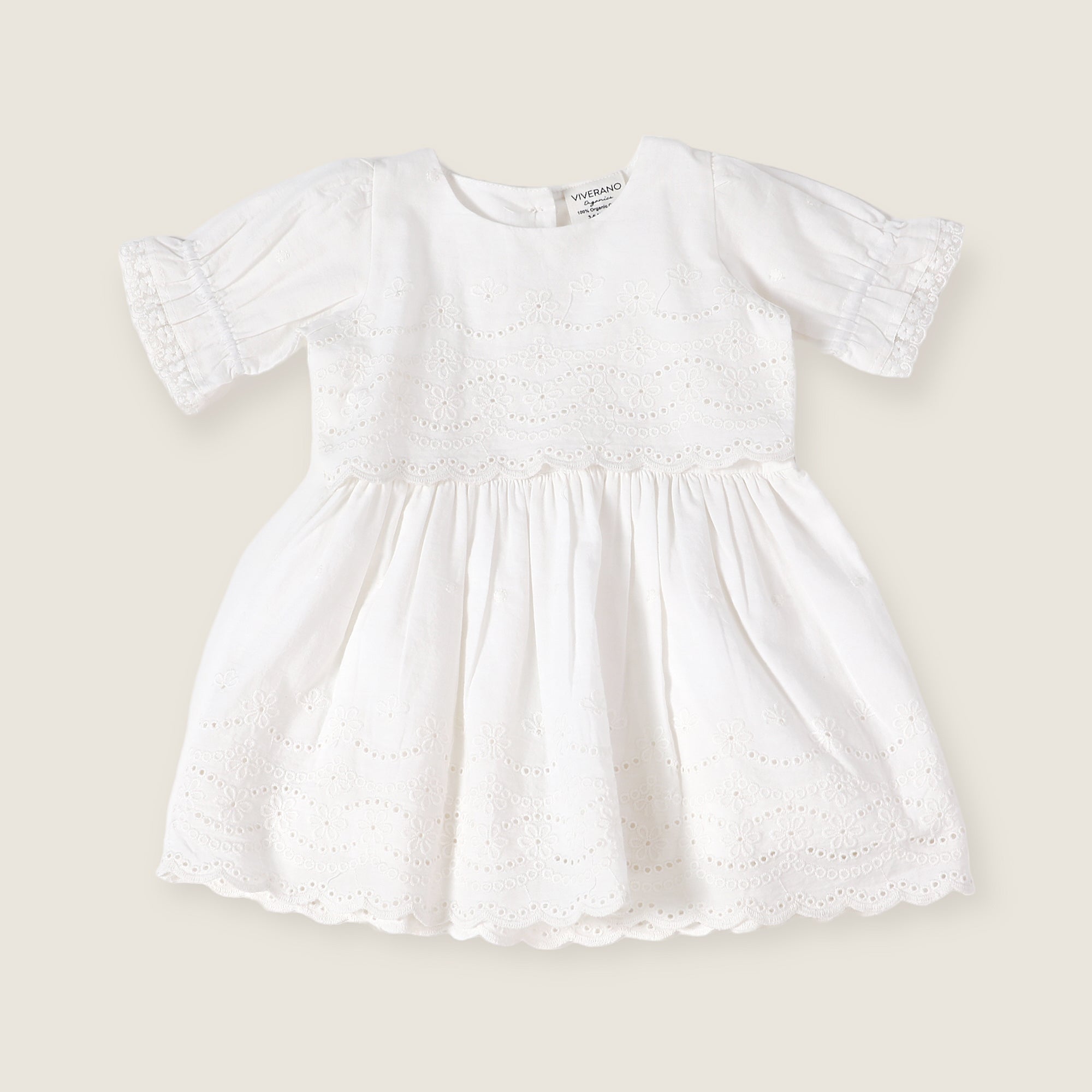 Annabelle White Schiffli Embroidered Lace Baby Dress + Bloomer (Organic Cotton)