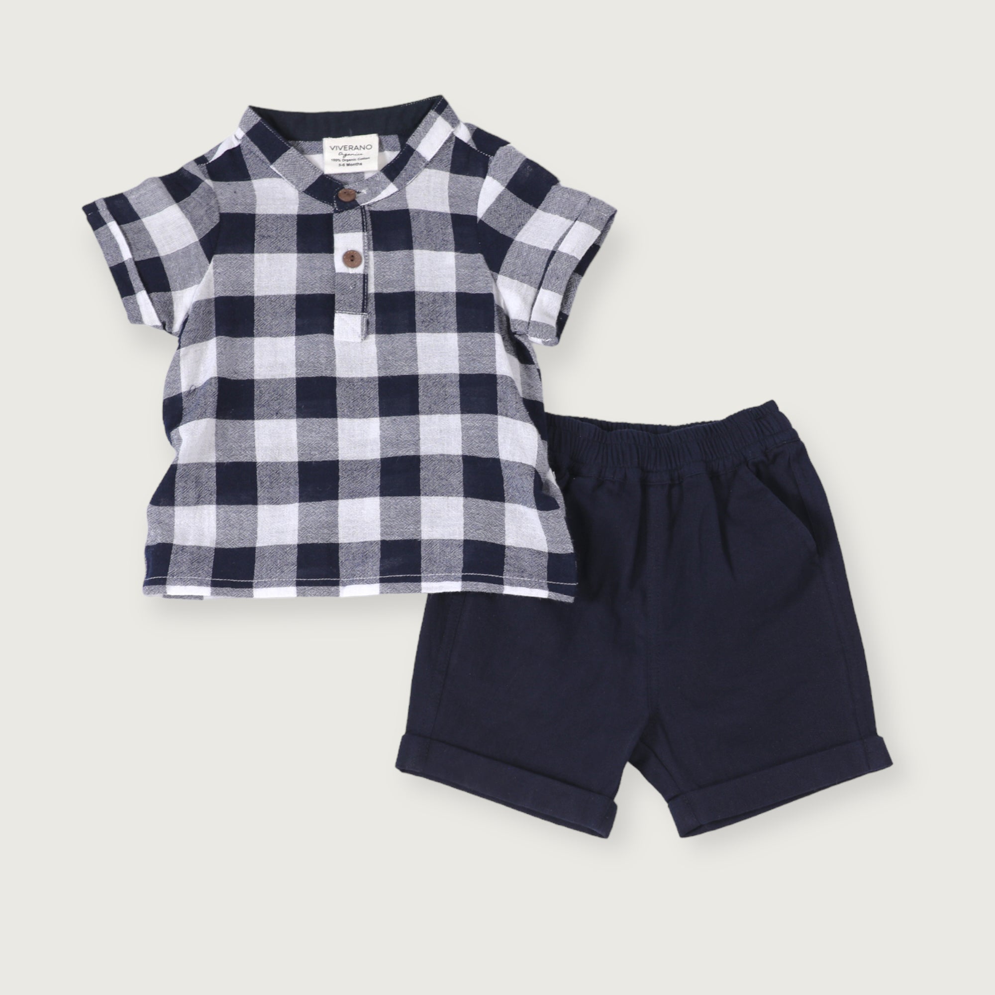Adam Navy Checker Gingham Shirt + Shorts Set (Organic Cotton)