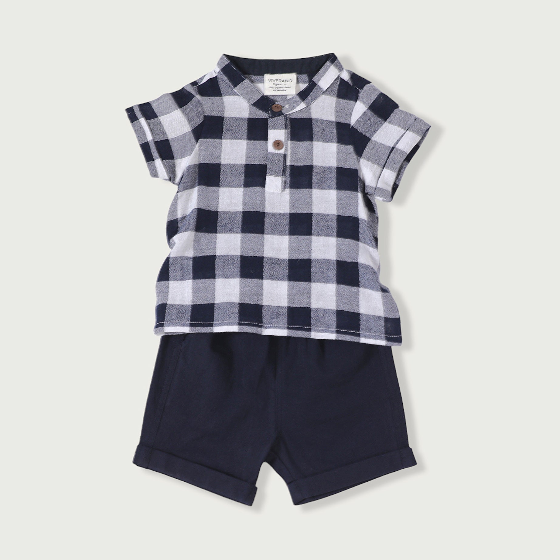 Adam Navy Checker Gingham Shirt + Shorts Set (Organic Cotton)