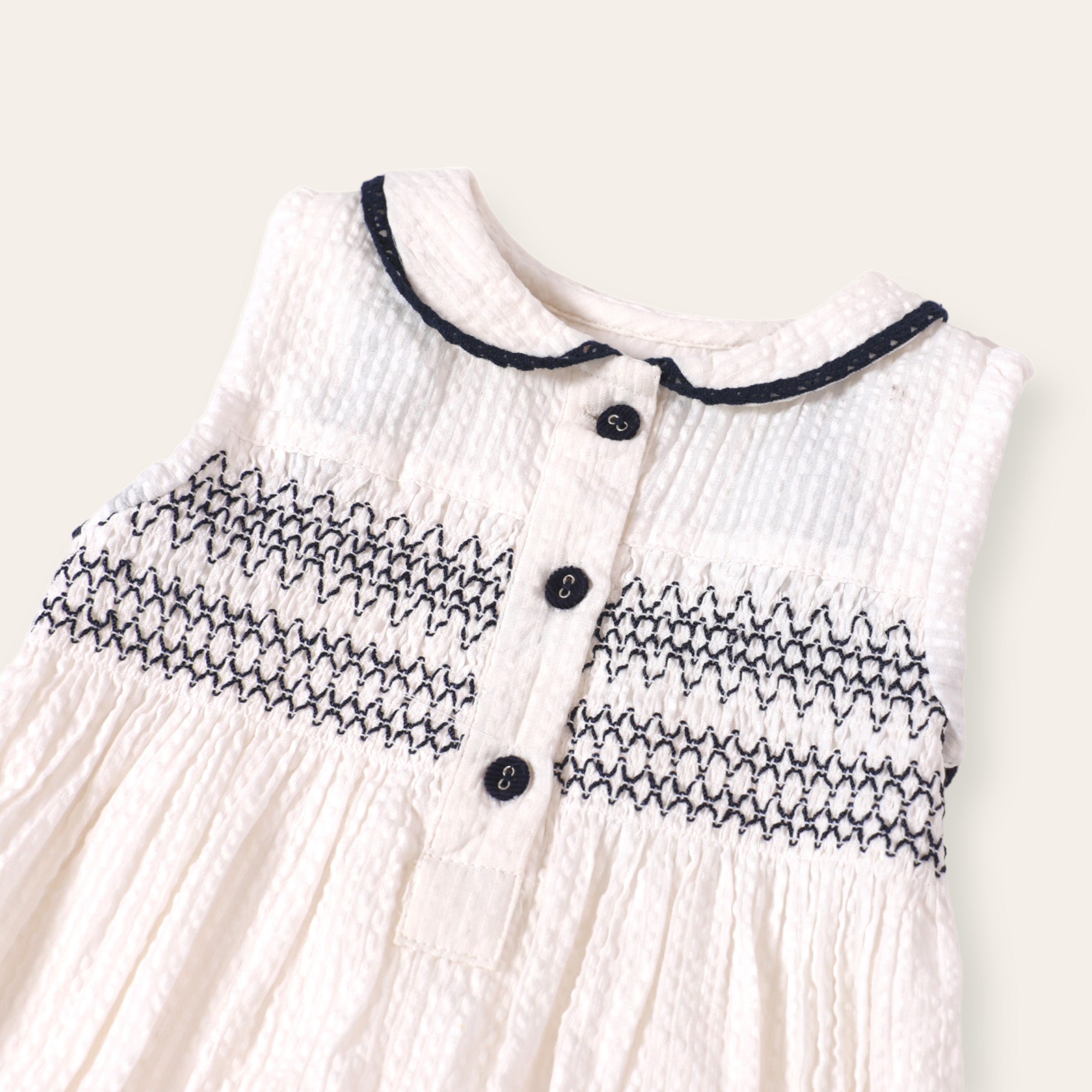 Robin Seersucker Smocked Bubble Baby Romper (Organic Cotton)