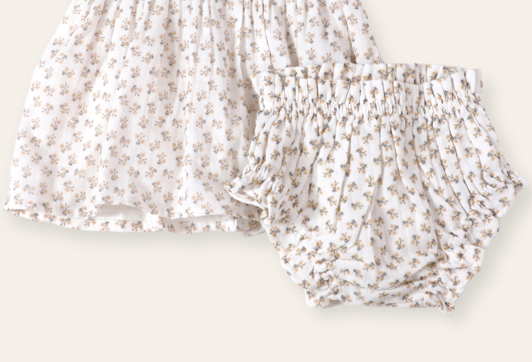 Emilia Embroidered Collar Floral Baby Dress + Bloomer (Organic Muslin)