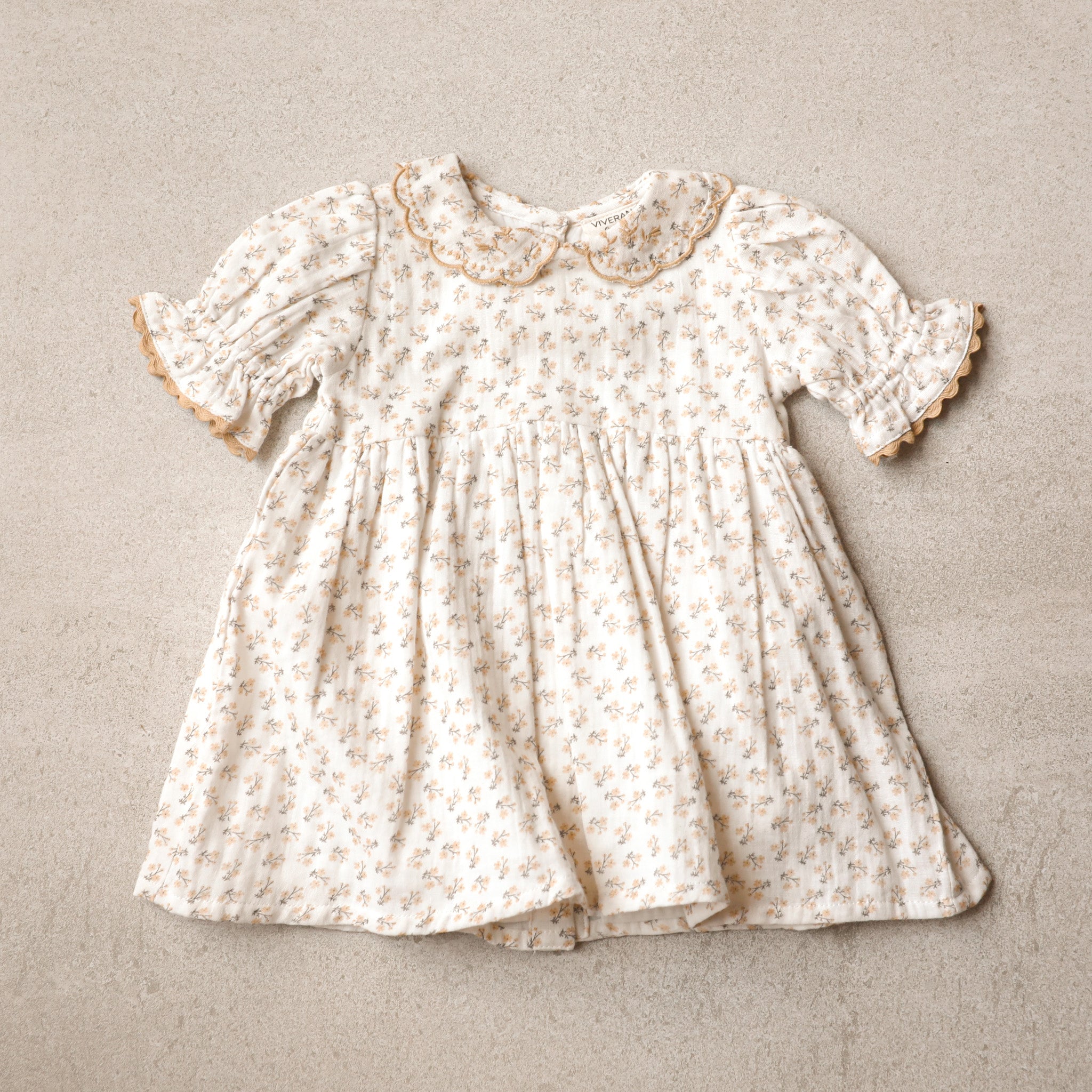 Emilia Embroidered Collar Floral Baby Dress + Bloomer (Organic Muslin)
