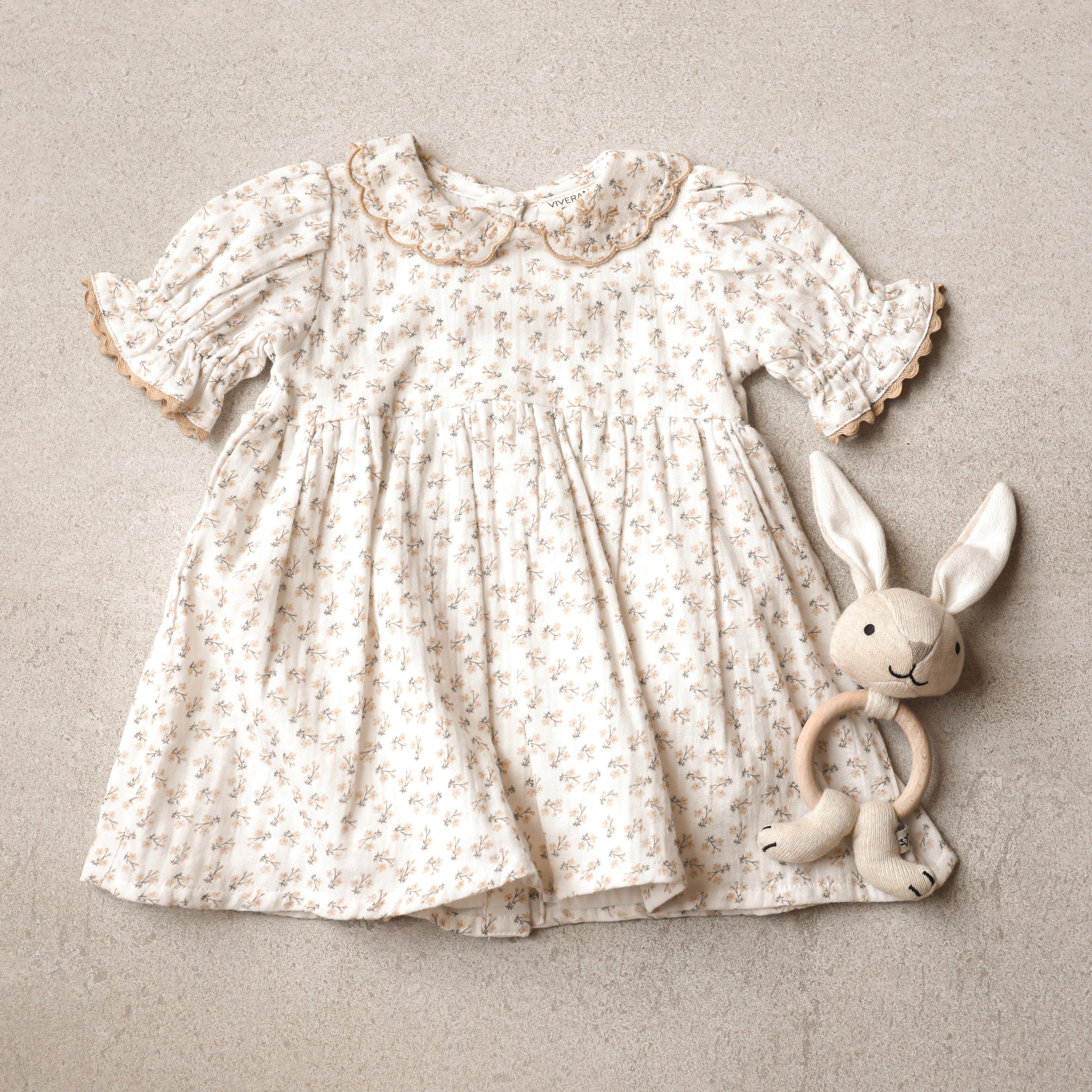 Emilia Embroidered Collar Floral Baby Dress + Bloomer (Organic Muslin)