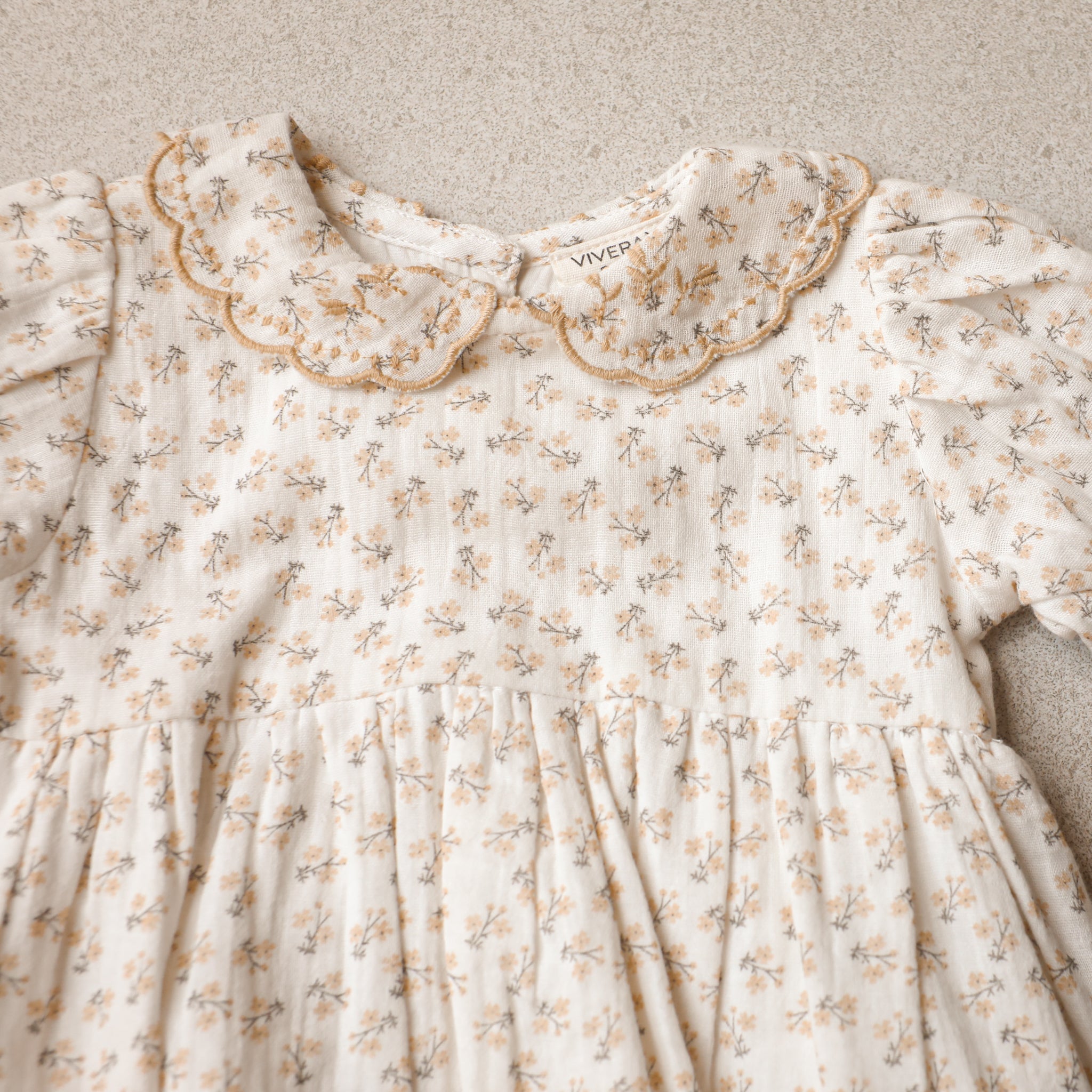 Emilia Embroidered Collar Floral Baby Dress + Bloomer (Organic Muslin)