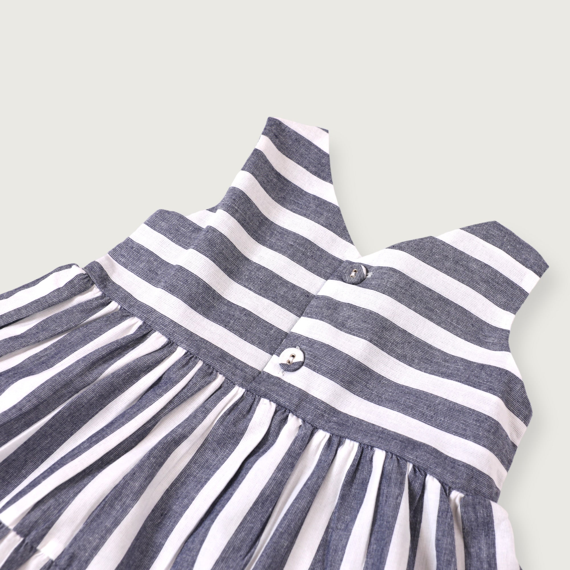 Lina Blue Stripe 2 Tier Sleeveless Baby Dress + Bloomer (Organic Cotton)