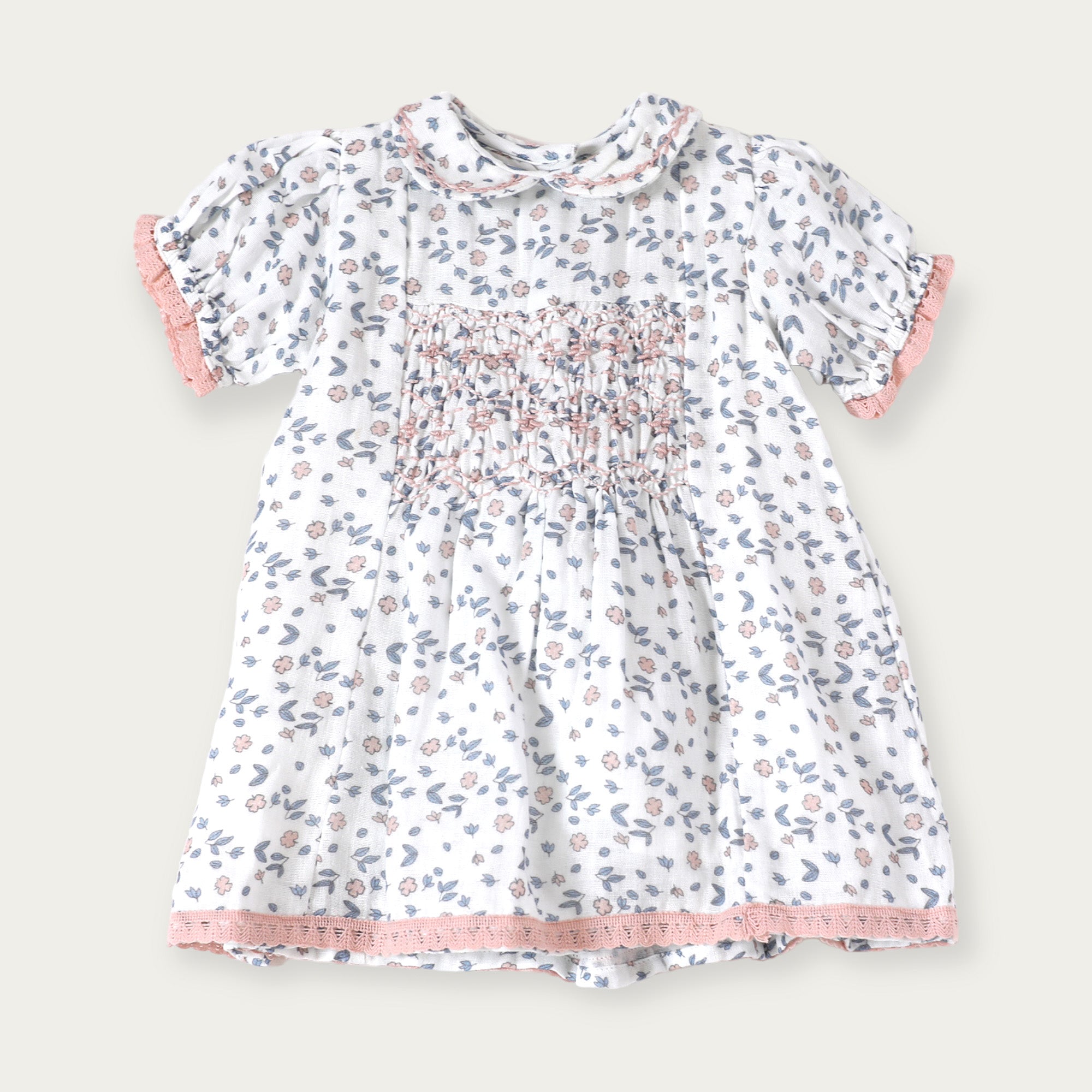 Charlotte Floral Hand-Smocked Baby Dress + Bloomer (Organic Muslin)