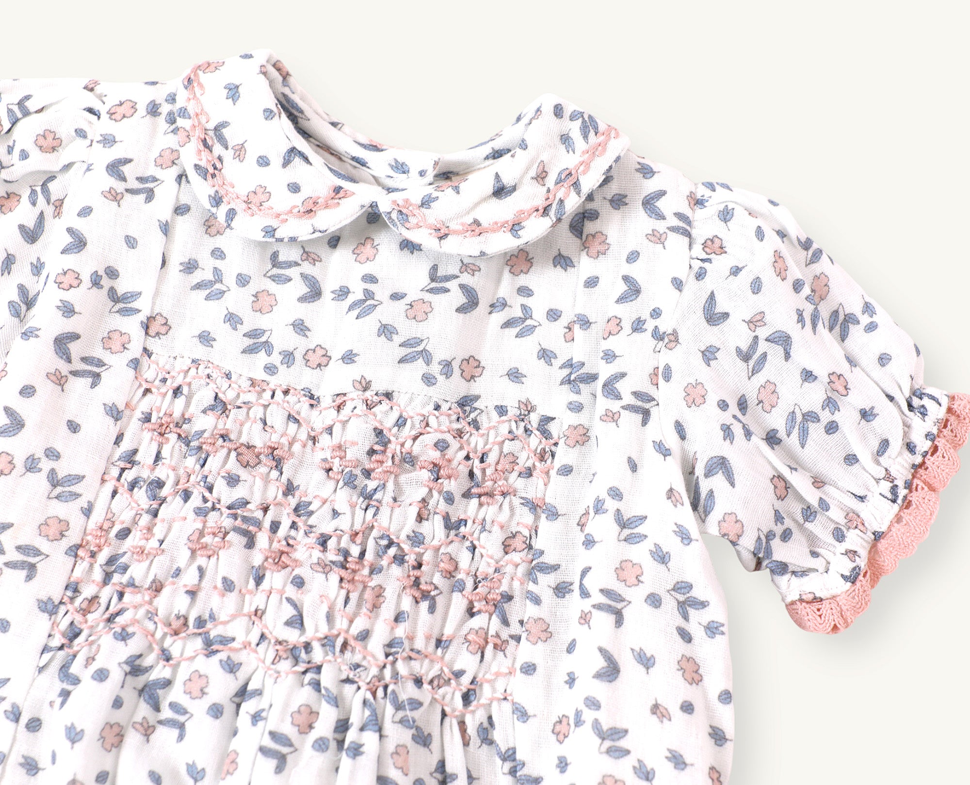 Charlotte Floral Hand-Smocked Baby Dress + Bloomer (Organic Muslin)