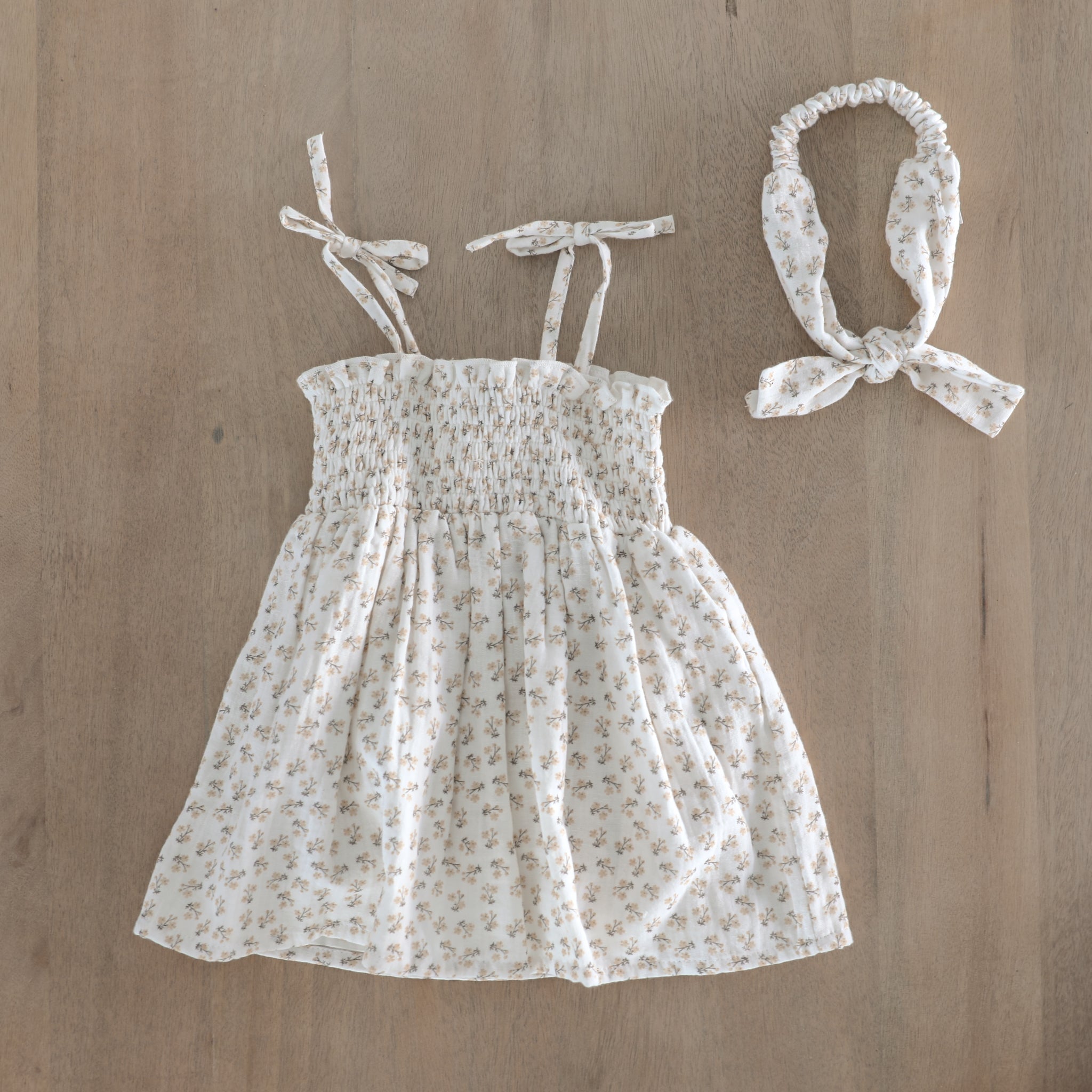 Elena Floral Smocked Baby Dress + Bloomer Set (Organic Muslin)