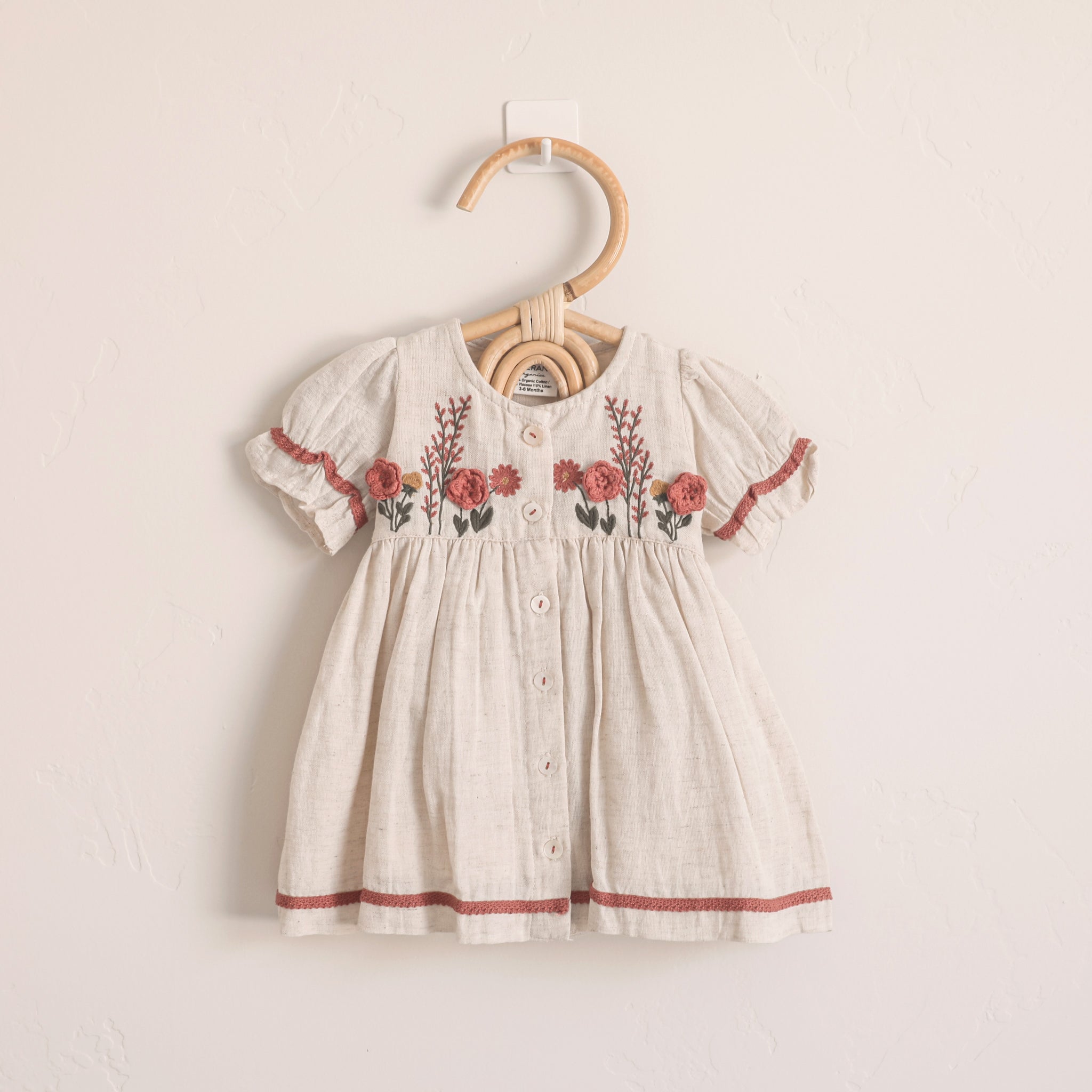 Victoria Embroidered Floral Baby Dress + Bloomer (Linen Blend)