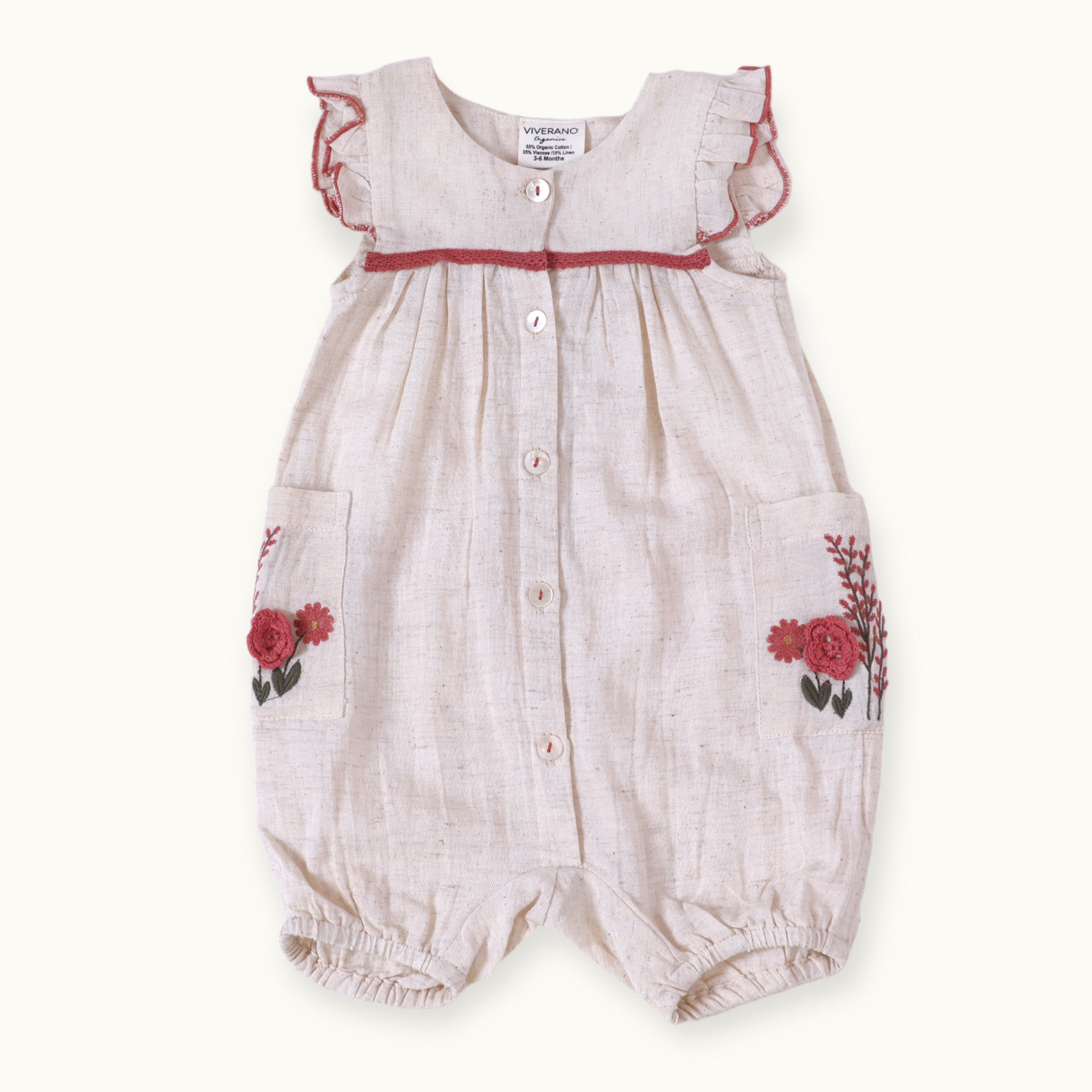 Victoria Embroidered Floral Baby Romper (Linen Blend)