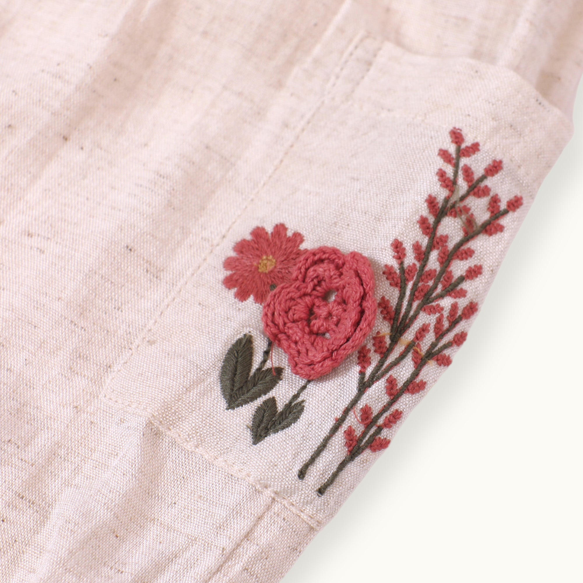 Victoria Embroidered Floral Baby Romper (Linen Blend)