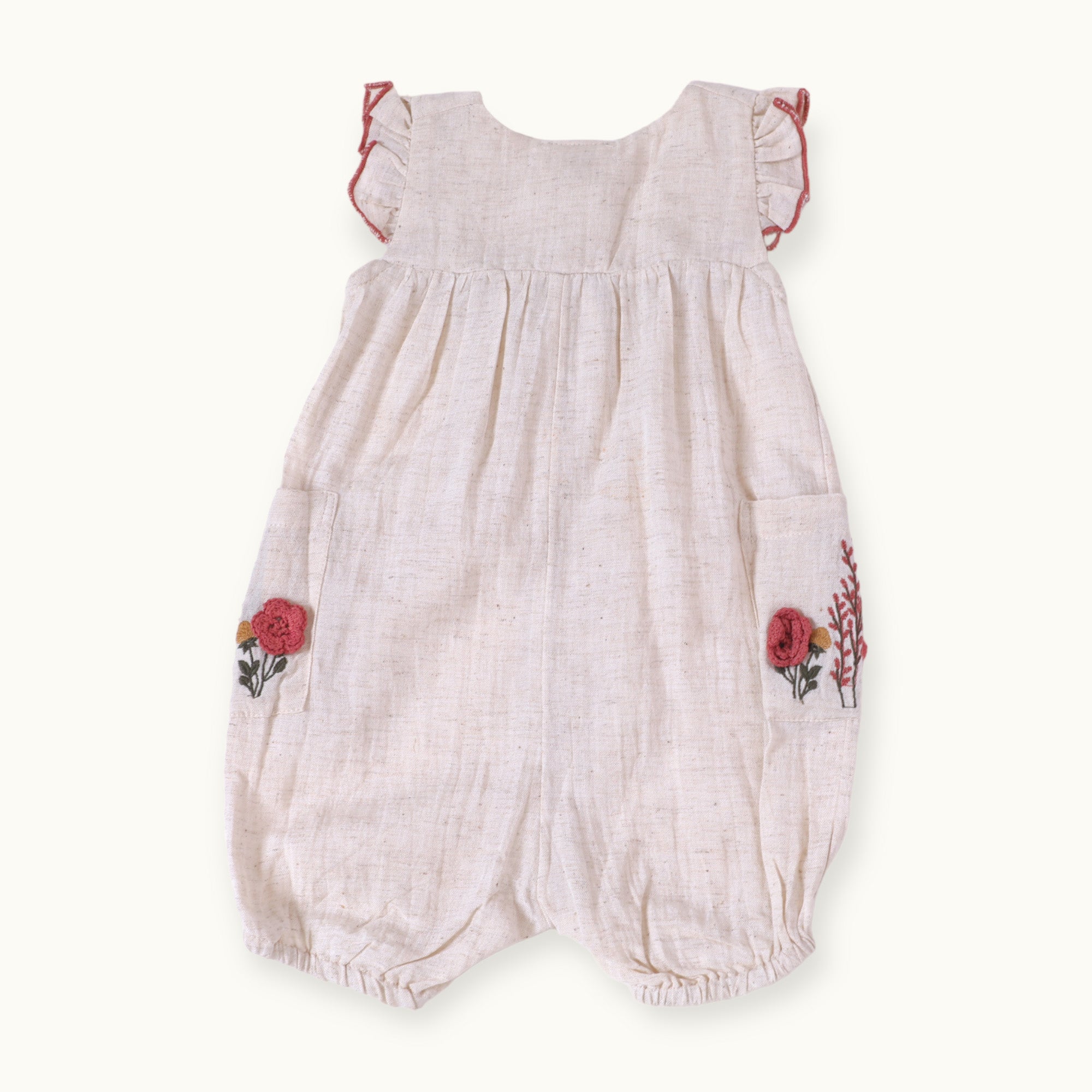 Victoria Embroidered Floral Baby Romper (Linen Blend)