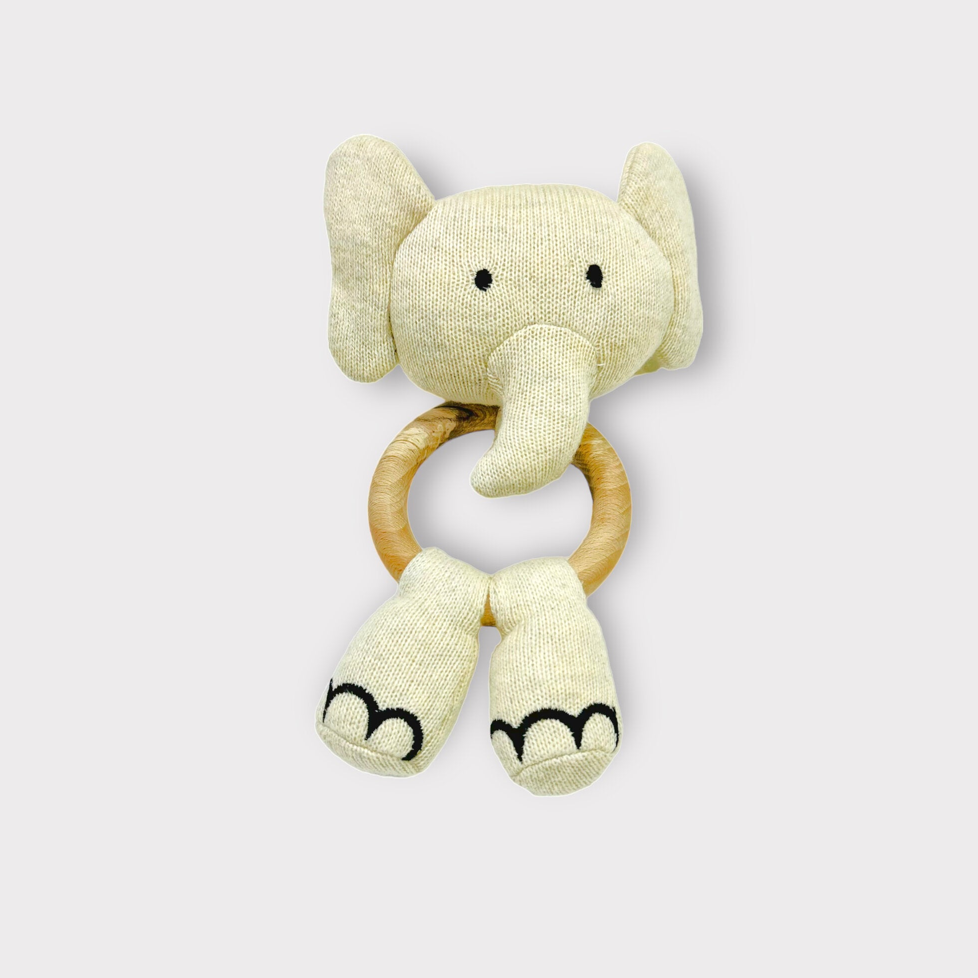 Elephant - Baby Teething Ring Rattle Toy (Organic Cotton / Wood)