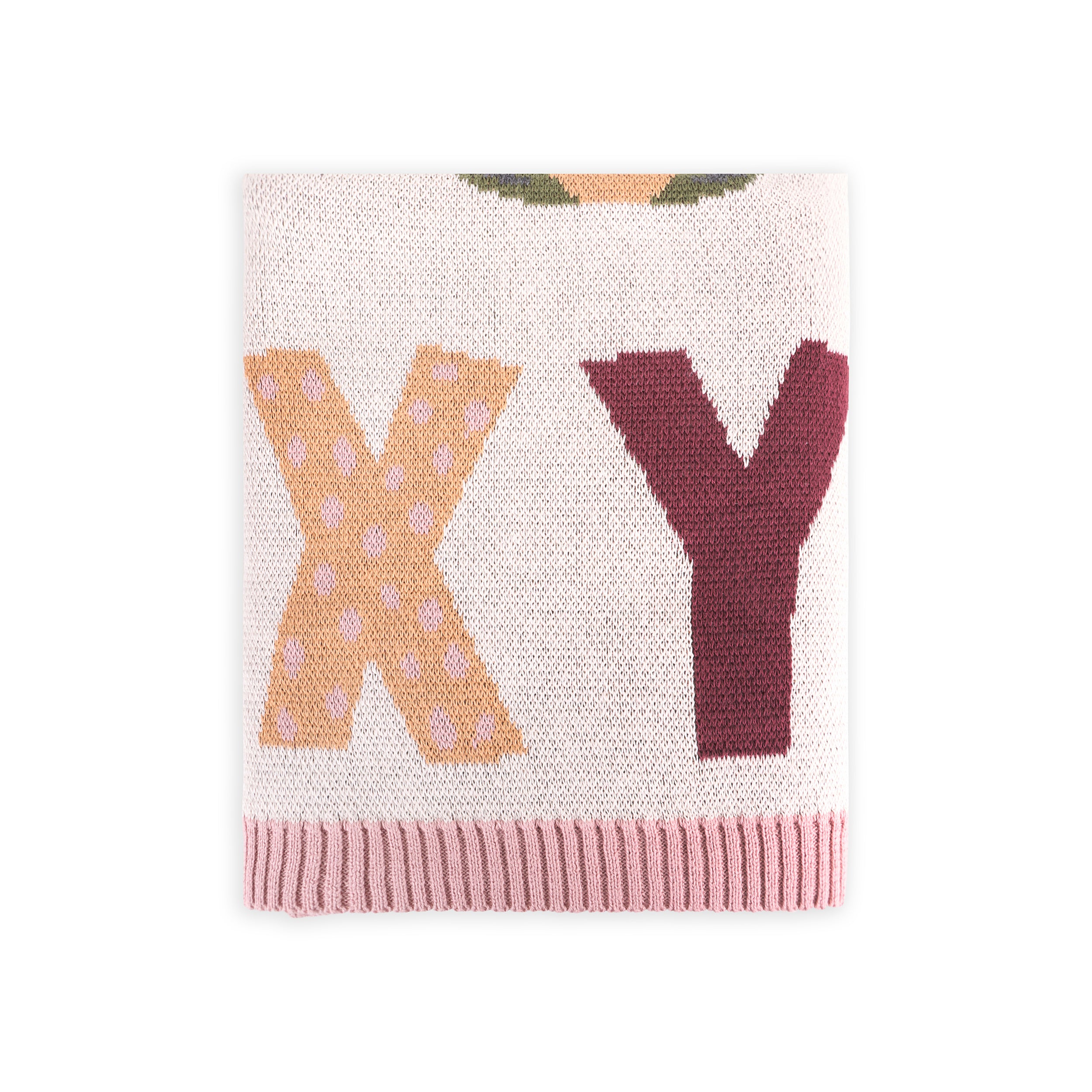 Alphabet Blush - Organic Cotton Jacquard Sweater Knit Baby Blankets