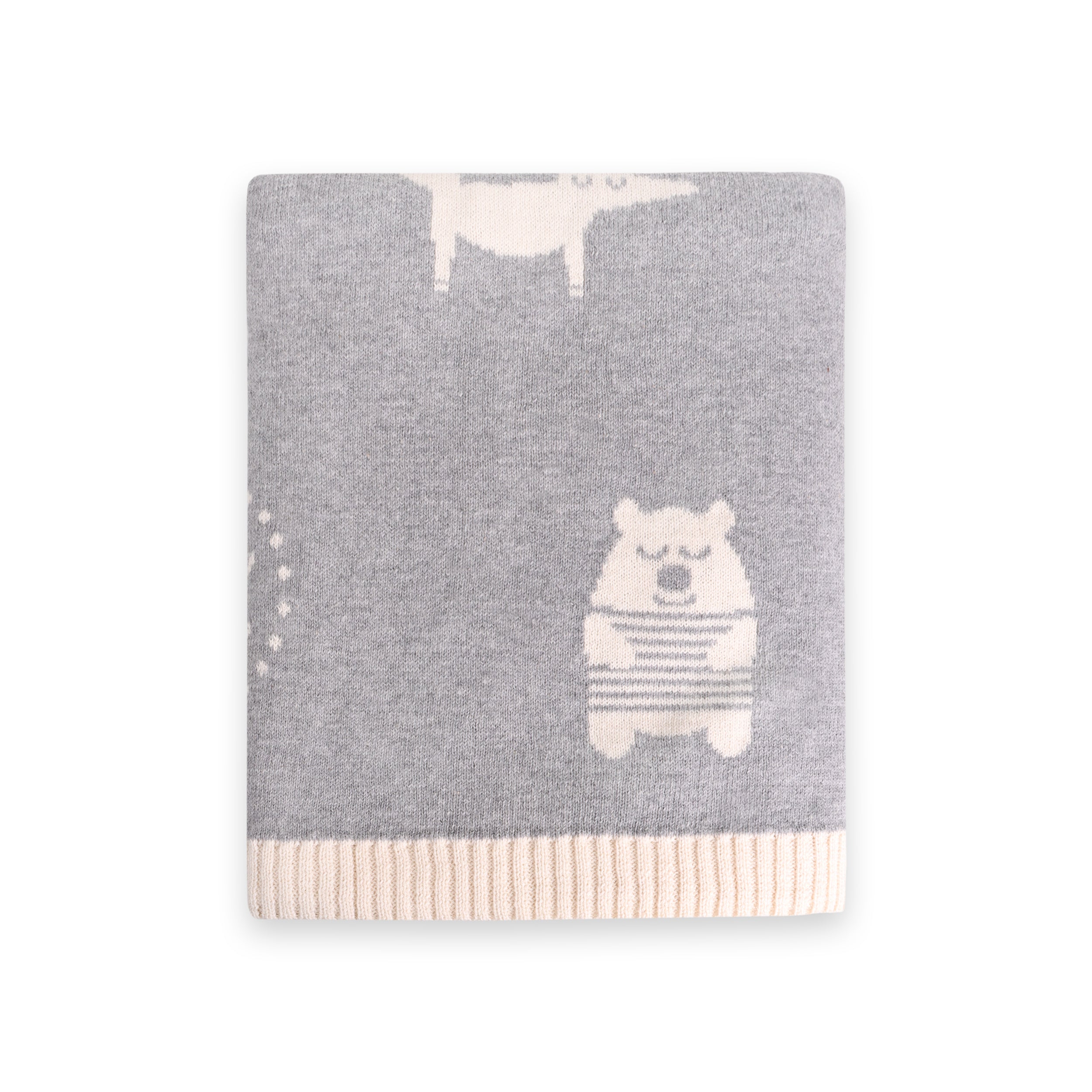 Into The Woods Bear - Organic Cotton Jacquard Sweater Knit Baby Blanket