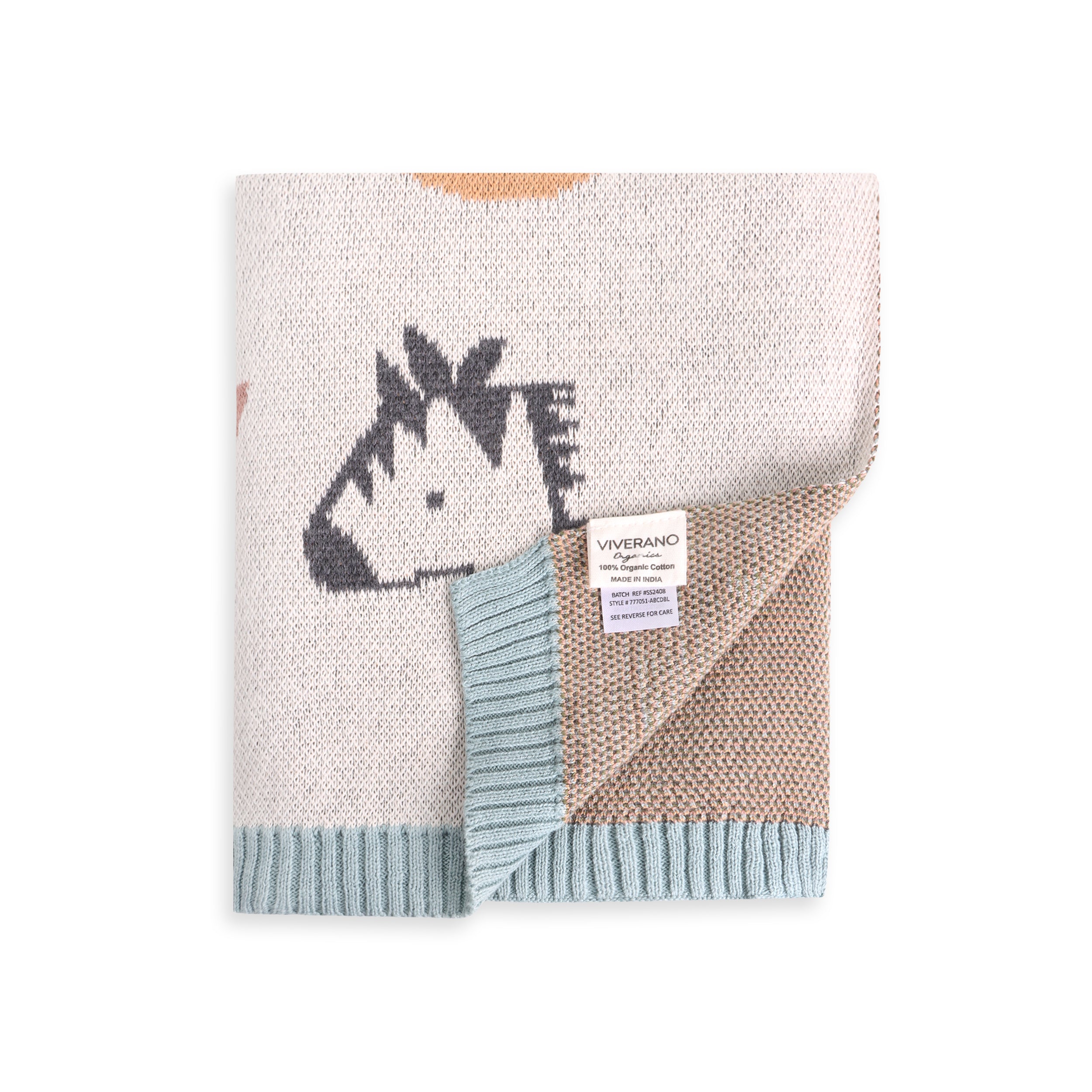 Alphabet Blue- Organic Cotton Jacquard Sweater Knit Baby Blankets