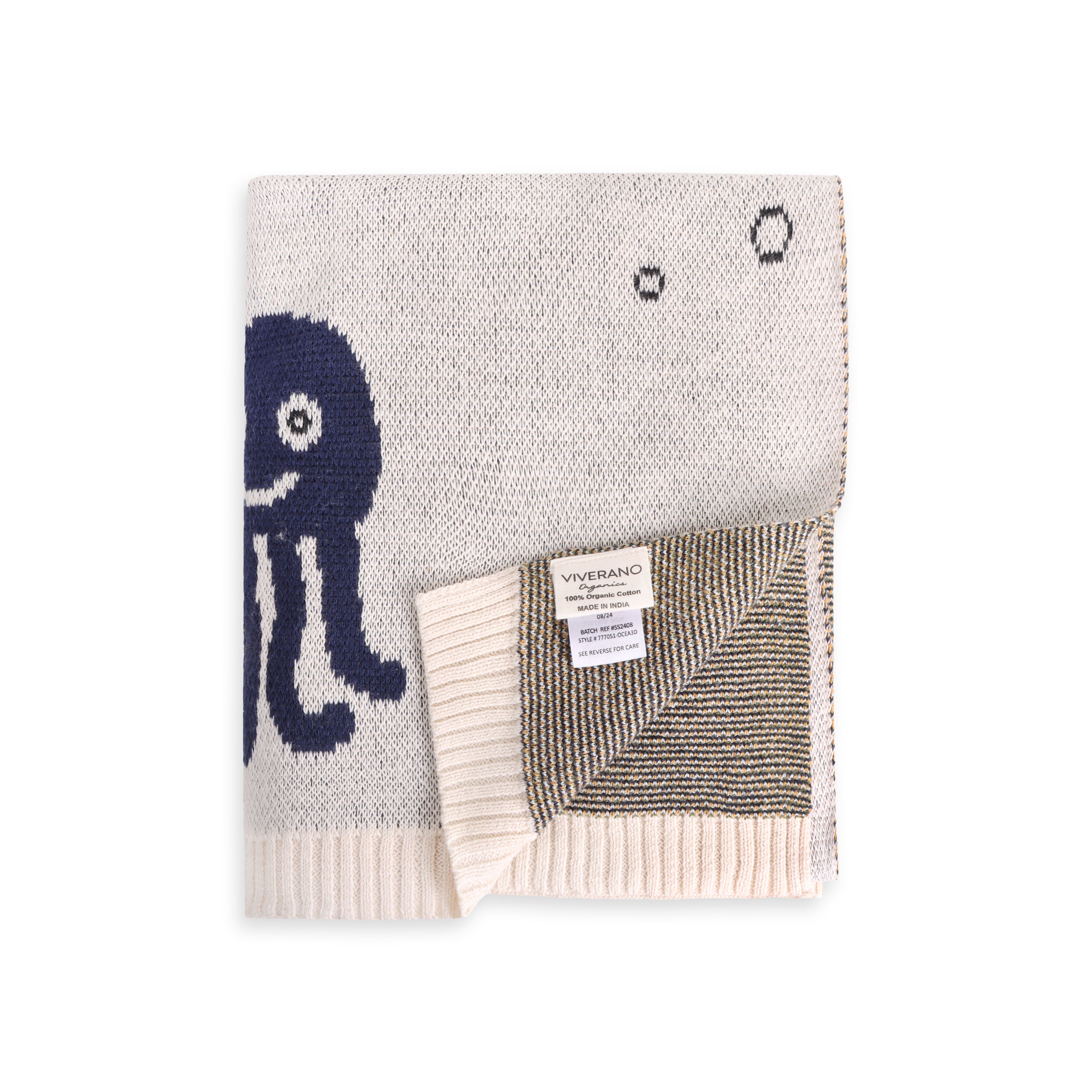 Ocean Life 3D - Organic Cotton Jacquard Sweater Knit Baby Blankets by Viverano