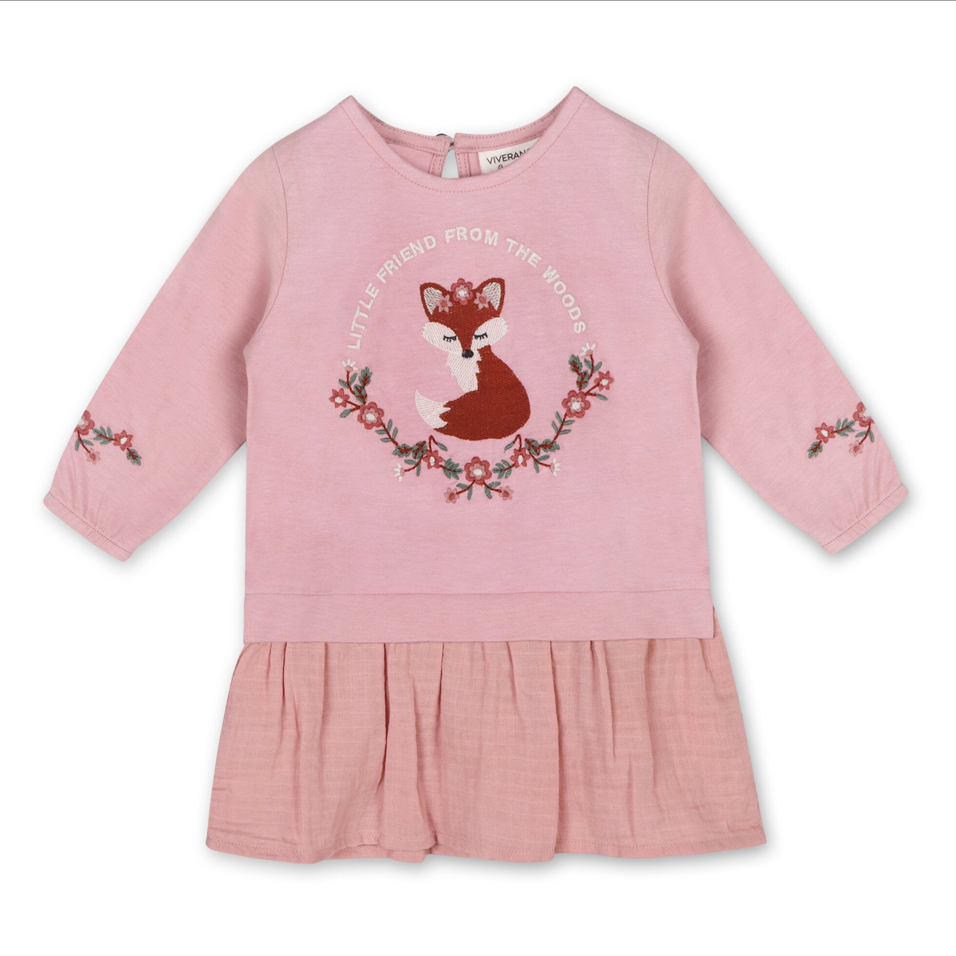 Fox Embroidered Ruffle Baby Dress & Bodysuit Set (Organic Jersey)