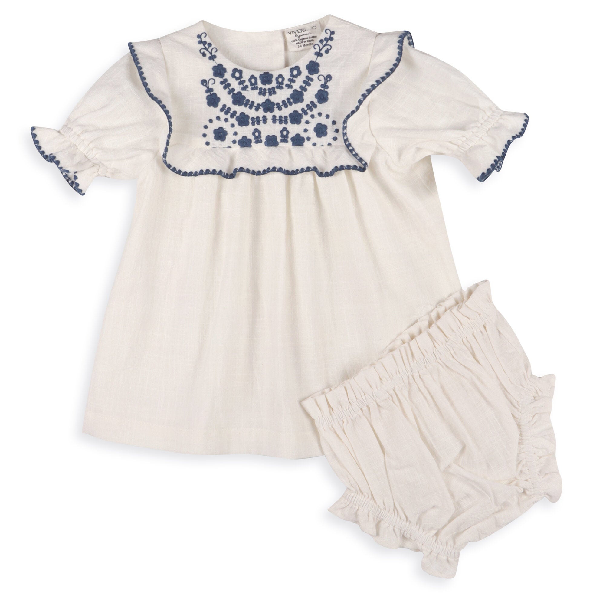 Cadence Bouquet Floral Embroidered Baby Dress + Bloomer (Organic Cotton)