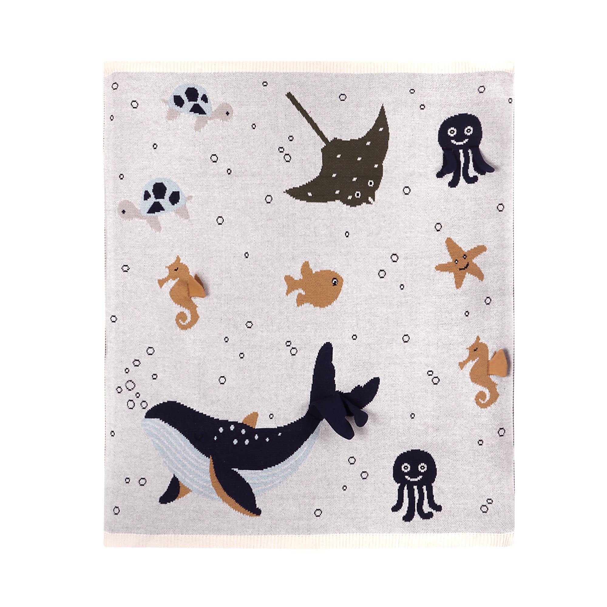 Ocean Life 3D - Organic Cotton Jacquard Sweater Knit Baby Blankets by Viverano