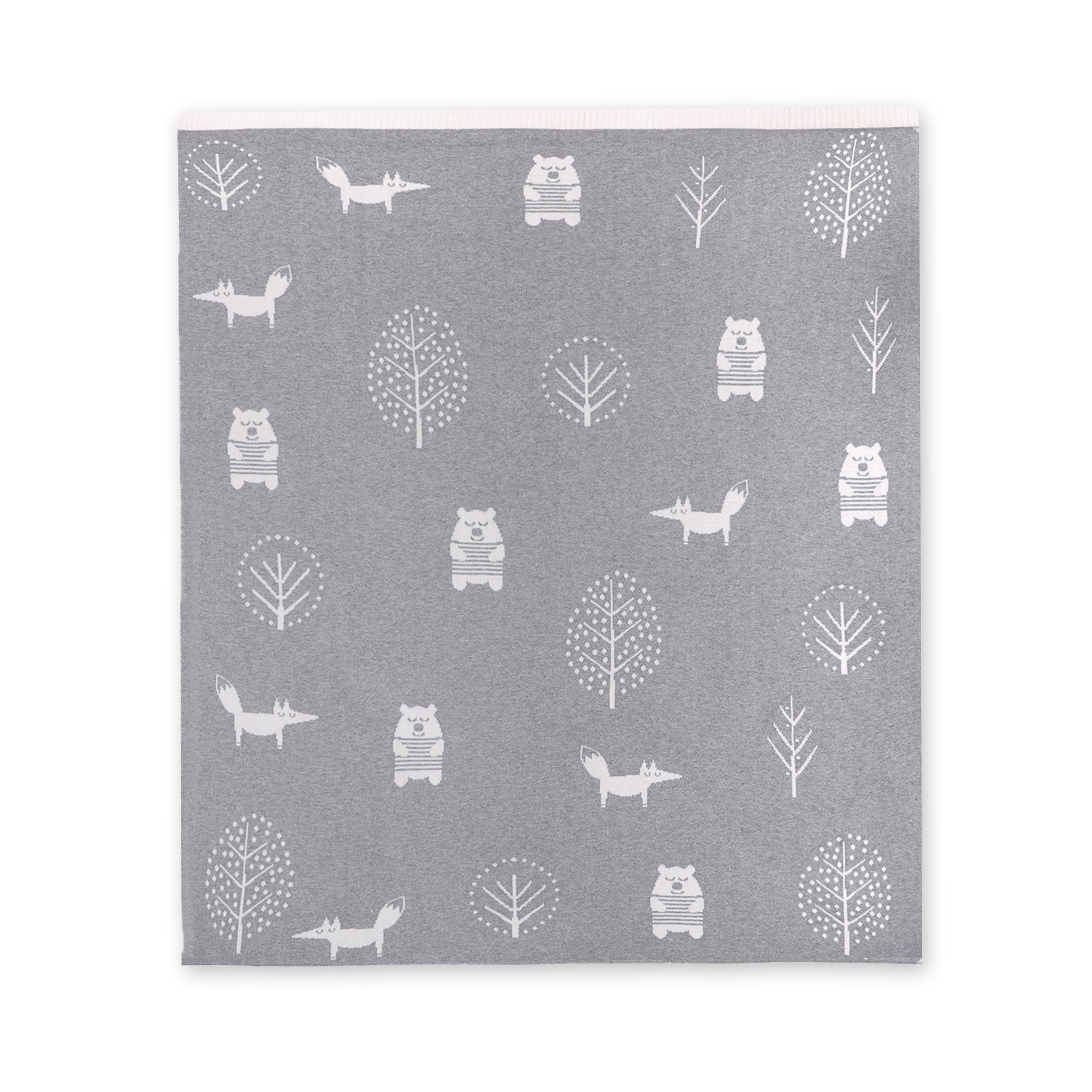 Into The Woods Bear - Organic Cotton Jacquard Sweater Knit Baby Blanket