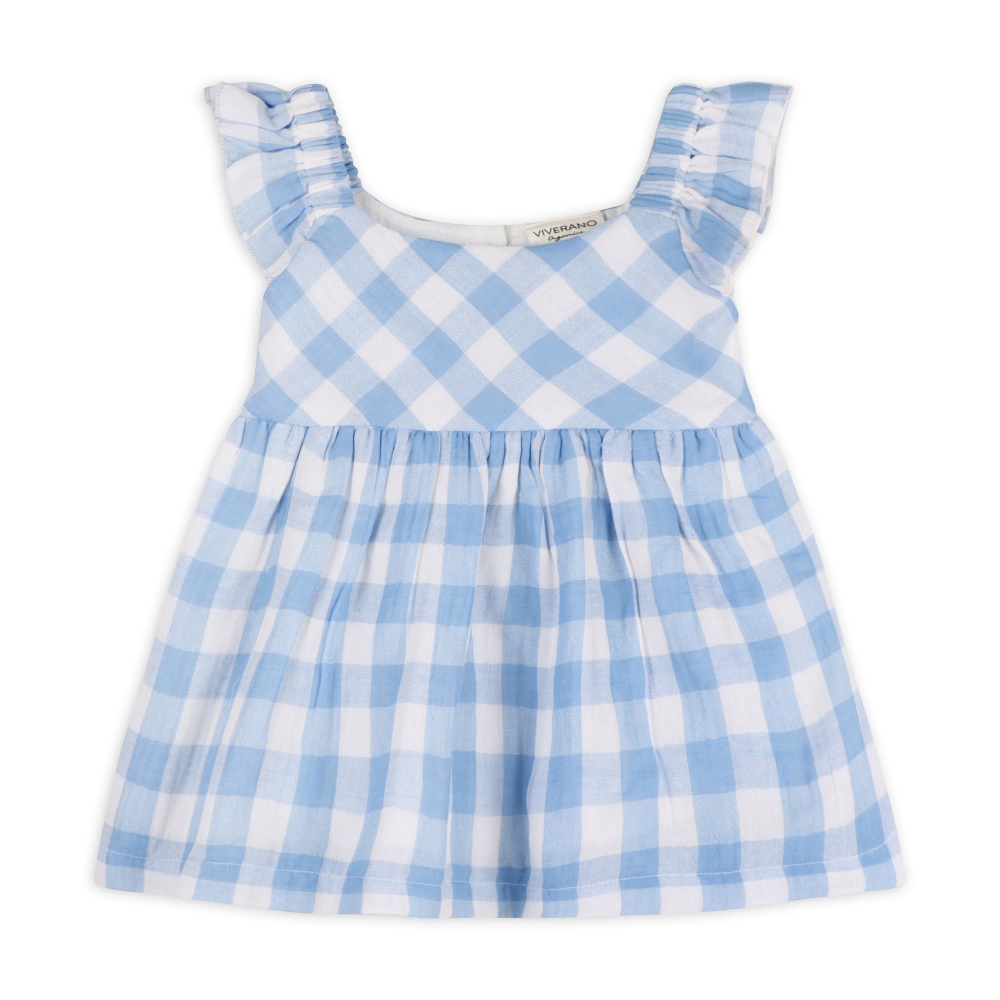 Audrey Arctic Blue Gingham Baby Dress + Bloomer (Organic Cotton)