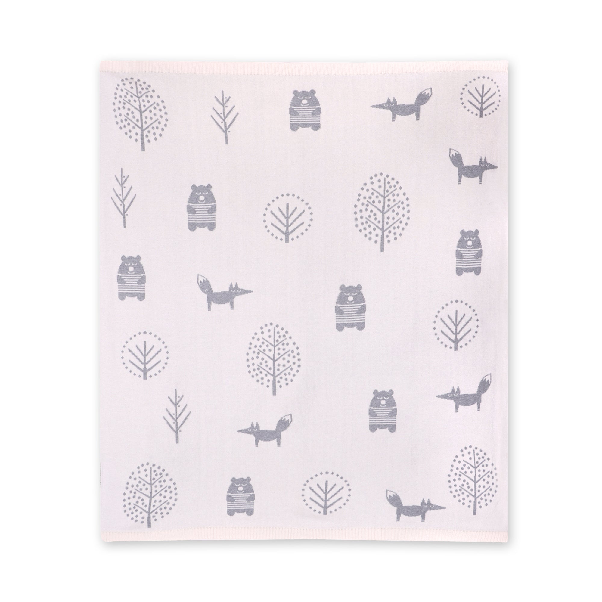 Into The Woods Bear - Organic Cotton Jacquard Sweater Knit Baby Blanket