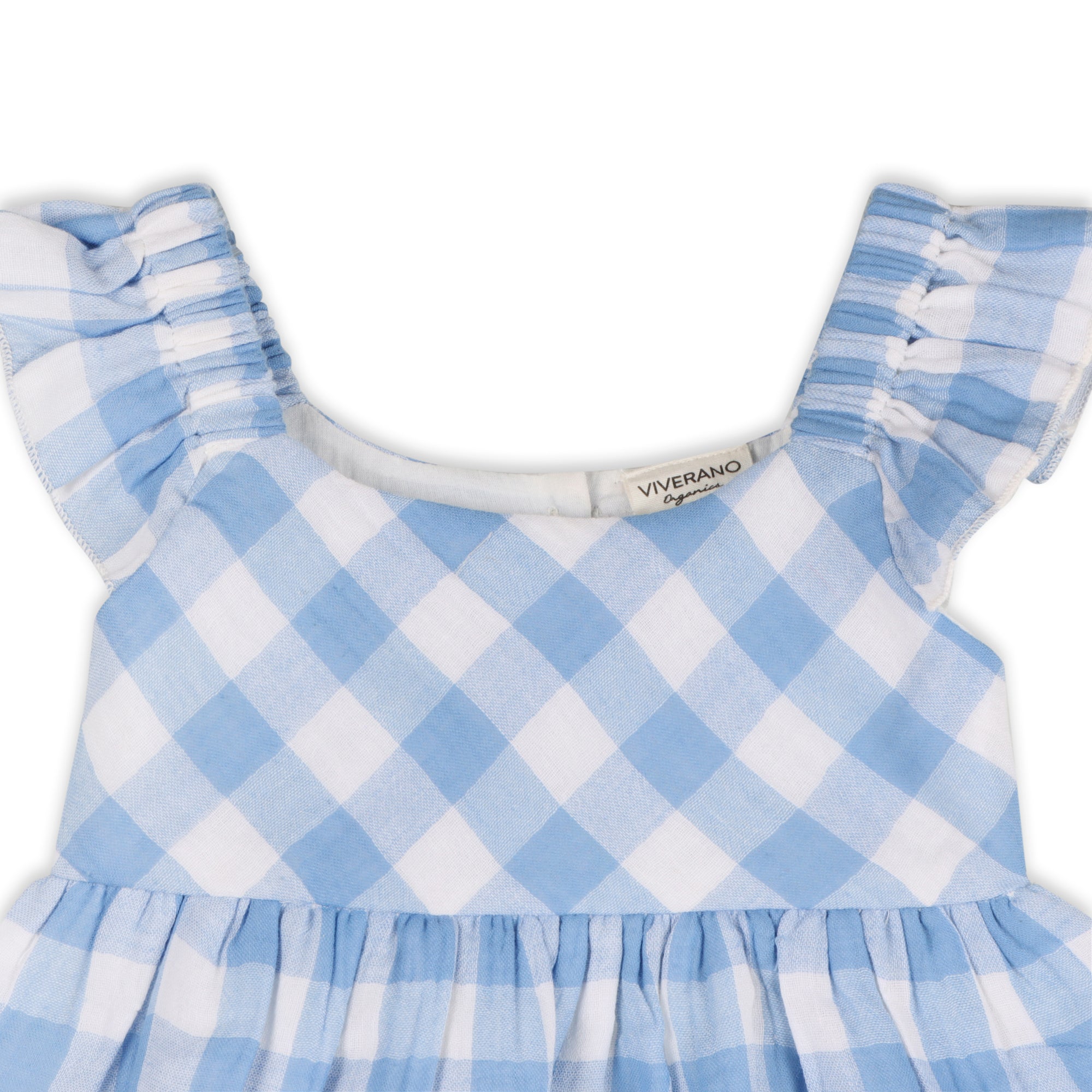 Audrey Arctic Blue Gingham Baby Dress + Bloomer (Organic Cotton)