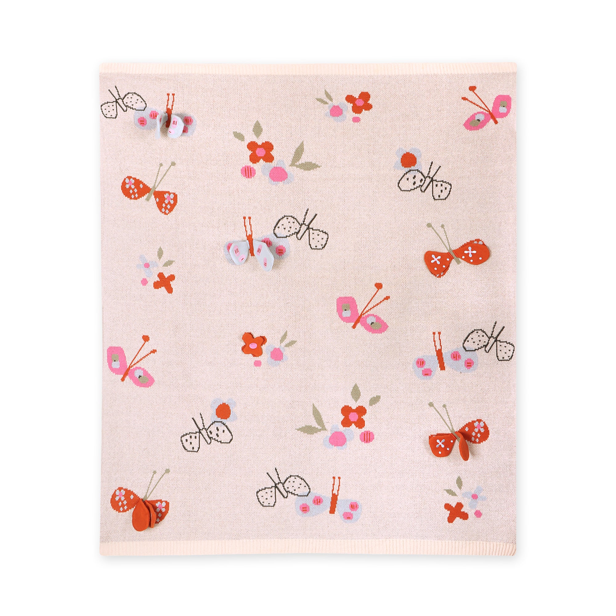 Butterfly 3D - Organic Cotton Jacquard Sweater Knit Baby Blankets by Viverano