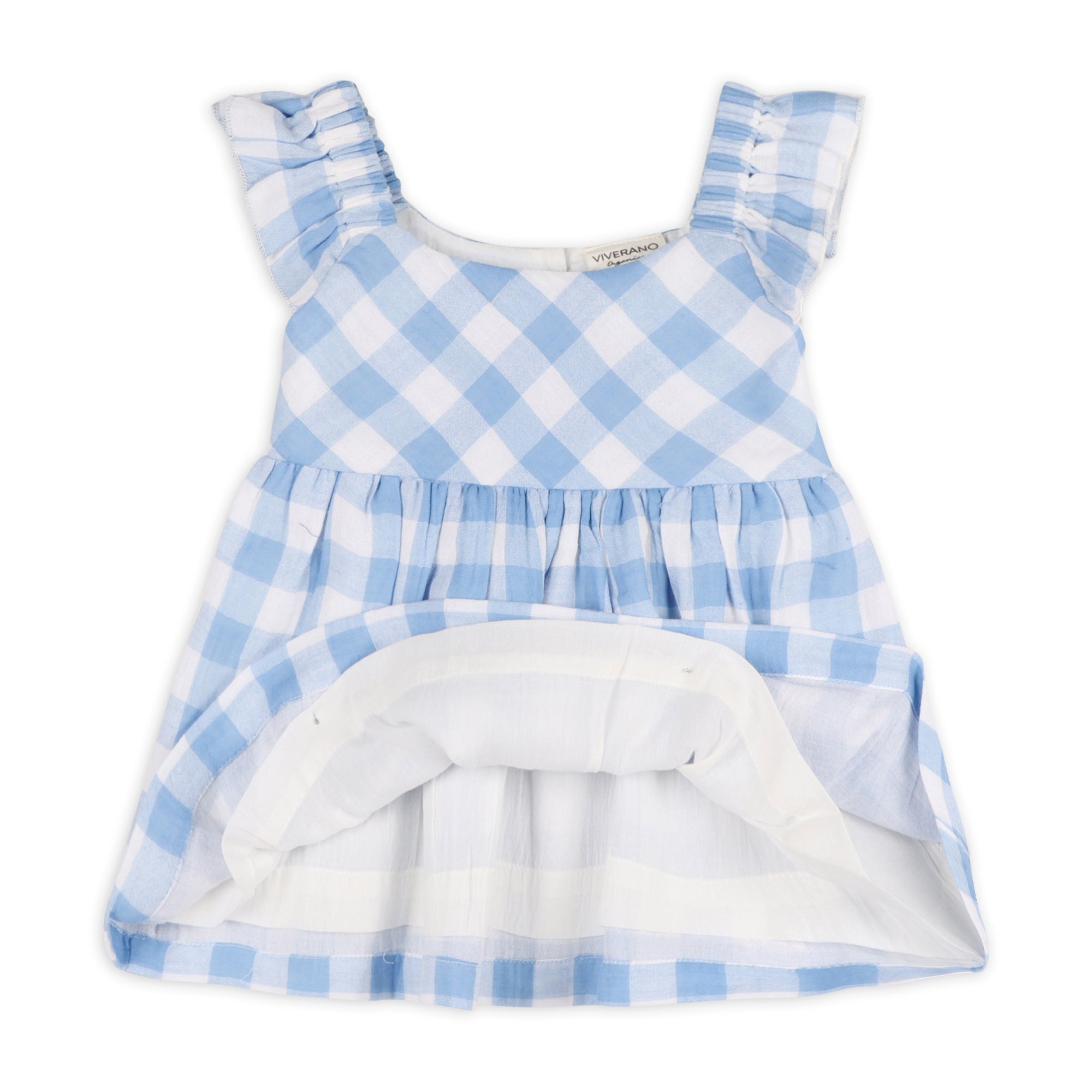 Audrey Arctic Blue Gingham Baby Dress + Bloomer (Organic Cotton)