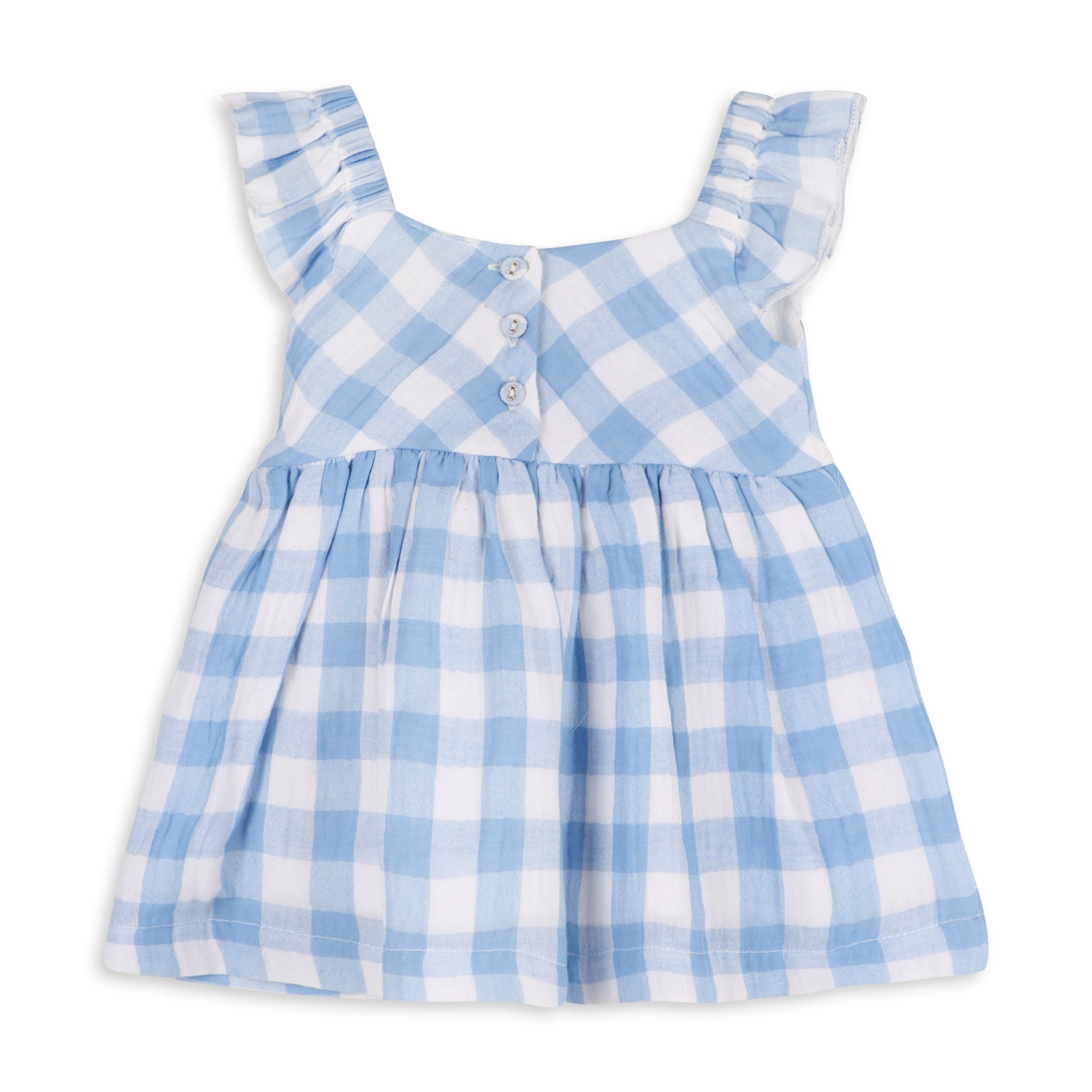 Audrey Arctic Blue Gingham Baby Dress + Bloomer (Organic Cotton)