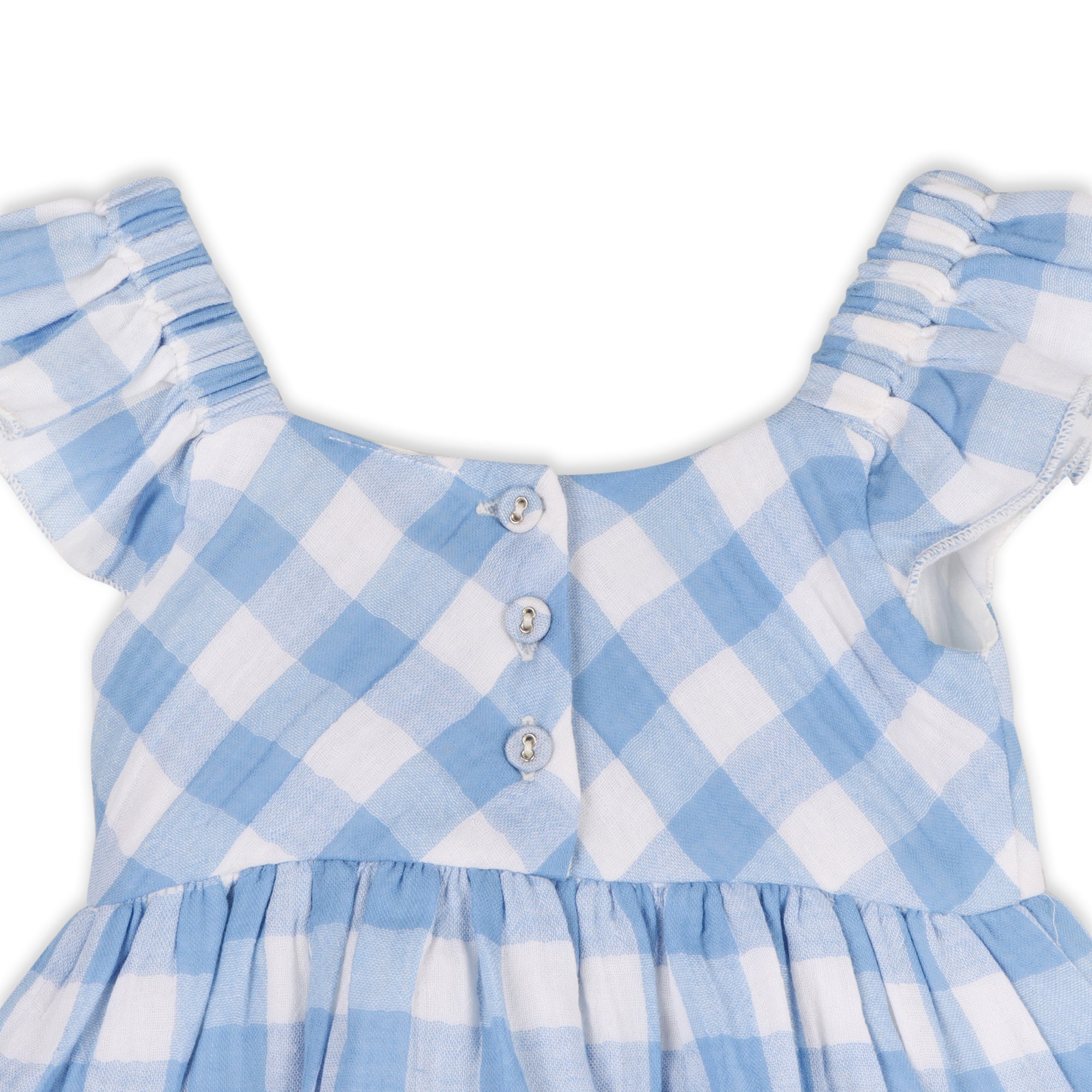 Audrey Arctic Blue Gingham Baby Dress + Bloomer (Organic Cotton)