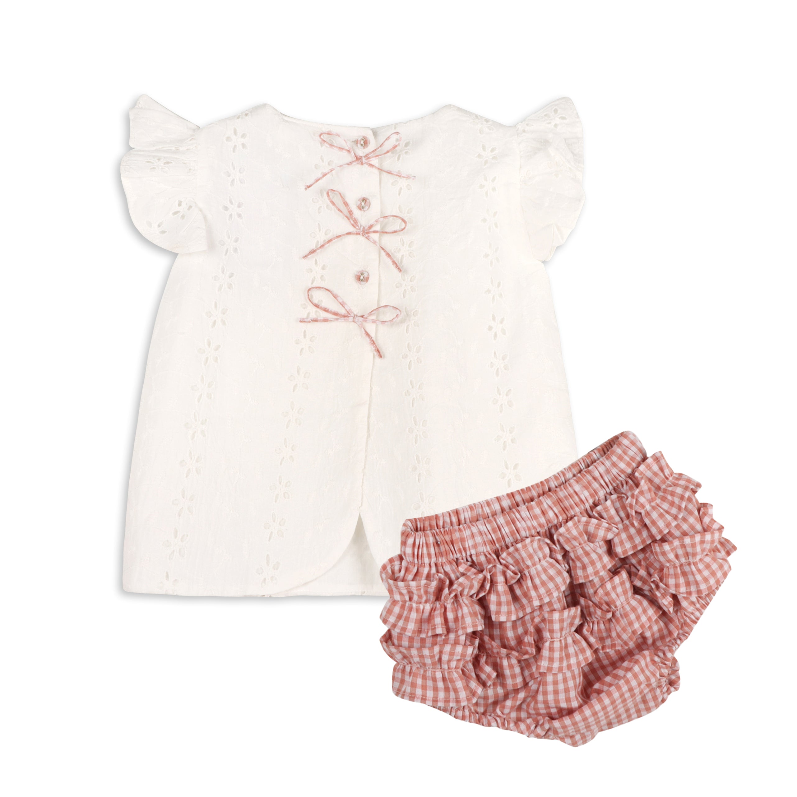 Milly Eyelet & Bows Baby Top + Ruffled Bloomer (Organic Cotton)