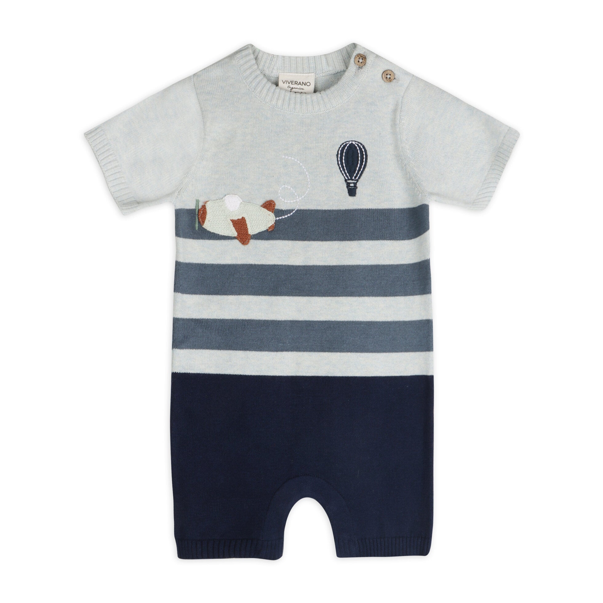 Airplane Applique Knit Short Baby Romper (Organic Cotton)