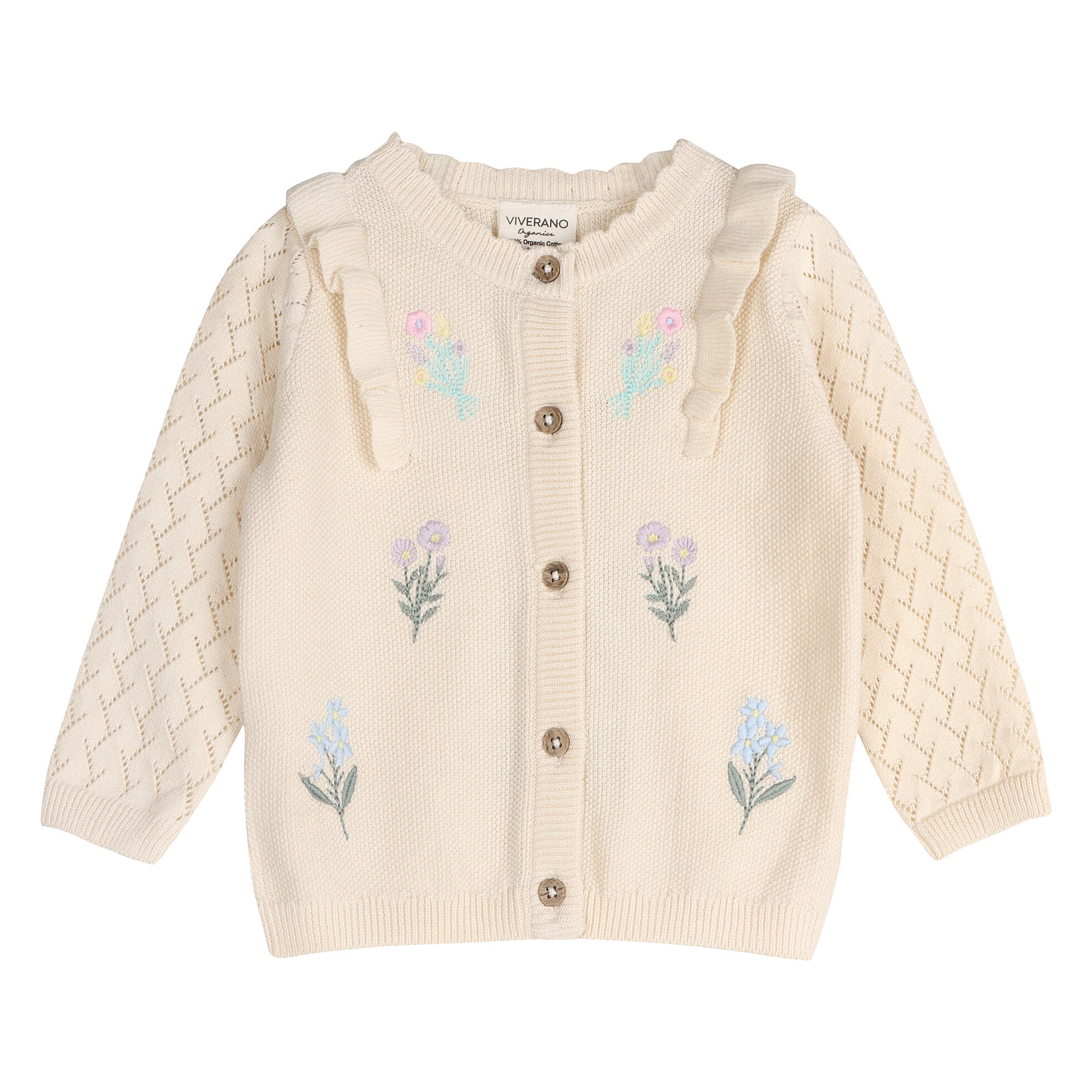 Ruffle Floral Embroidered Baby Sweater Knit Cardigan (Organic Cotton)