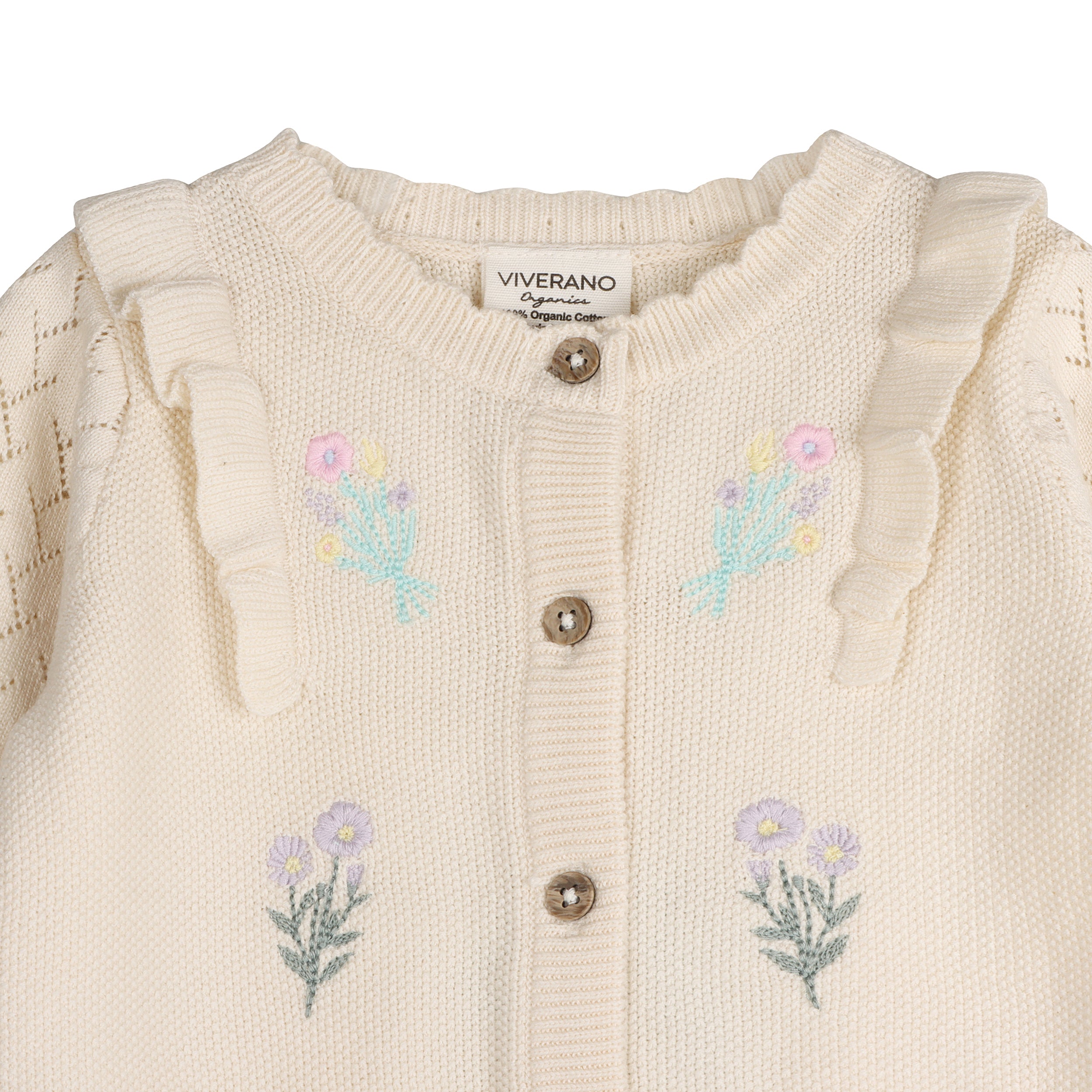 Ruffle Floral Embroidered Baby Sweater Knit Cardigan (Organic Cotton)