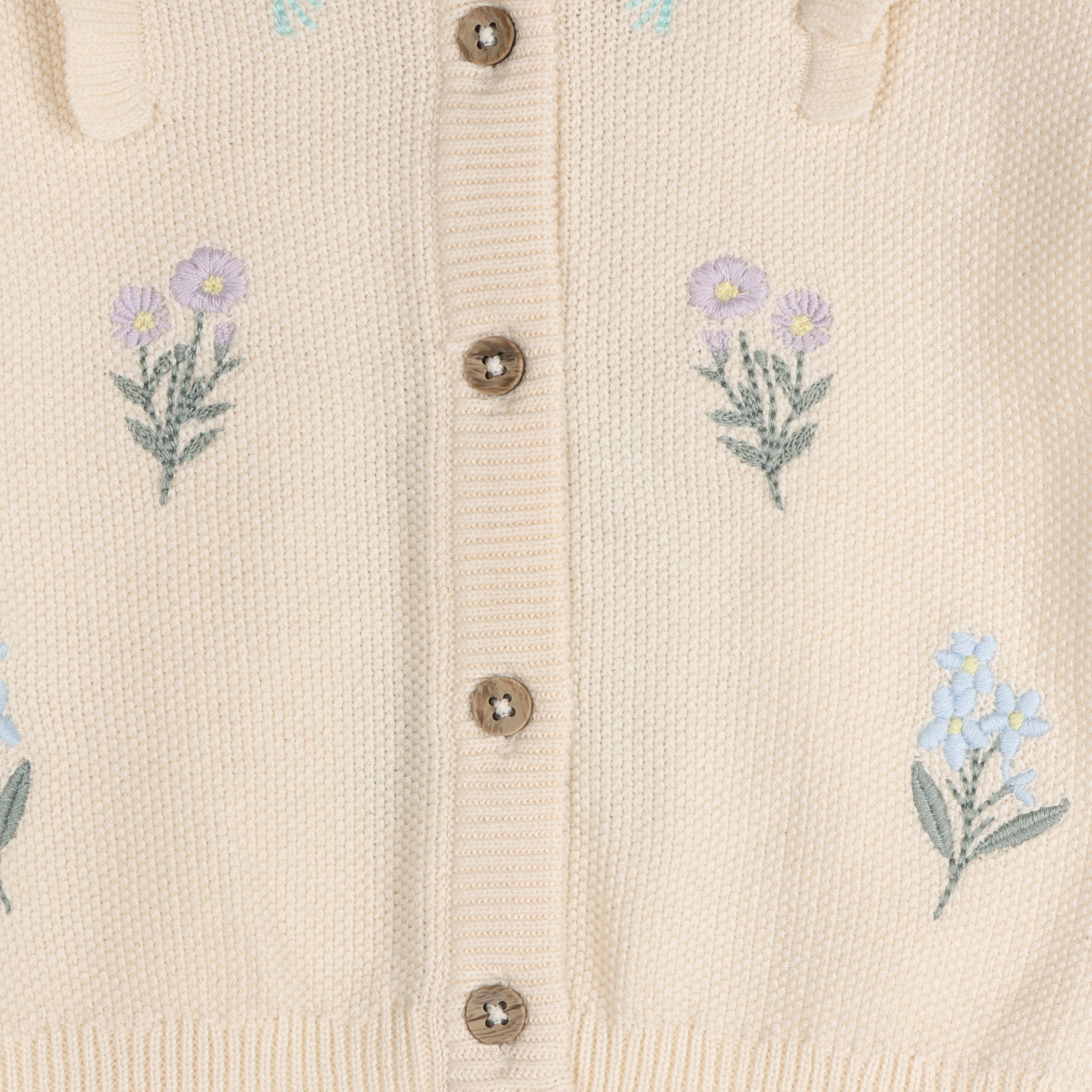 Ruffle Floral Embroidered Baby Sweater Knit Cardigan (Organic Cotton)