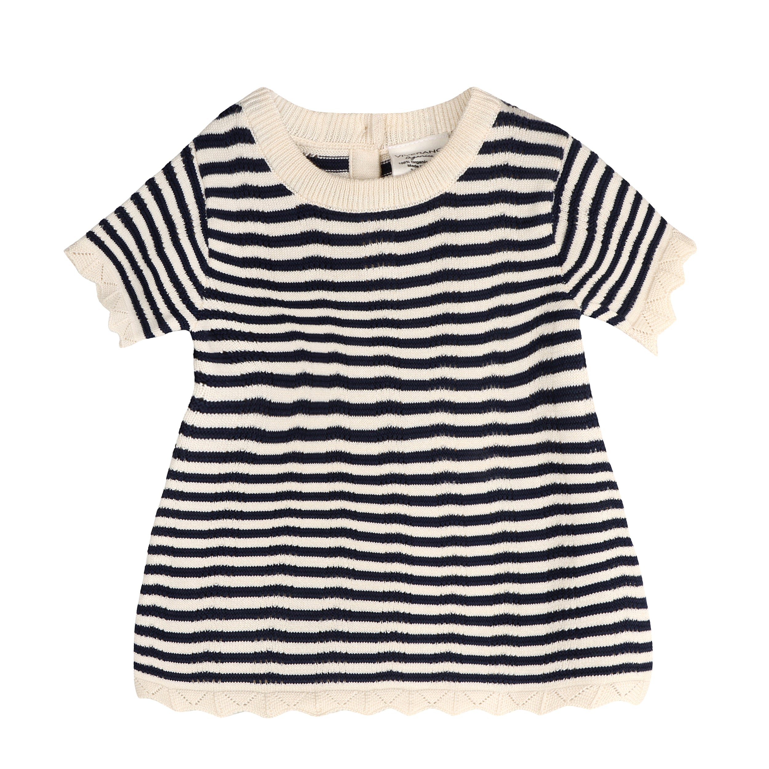 Pointelle & Navy Stripe Knit Tunic Dress & Bloomer Set (Organic Cotton)