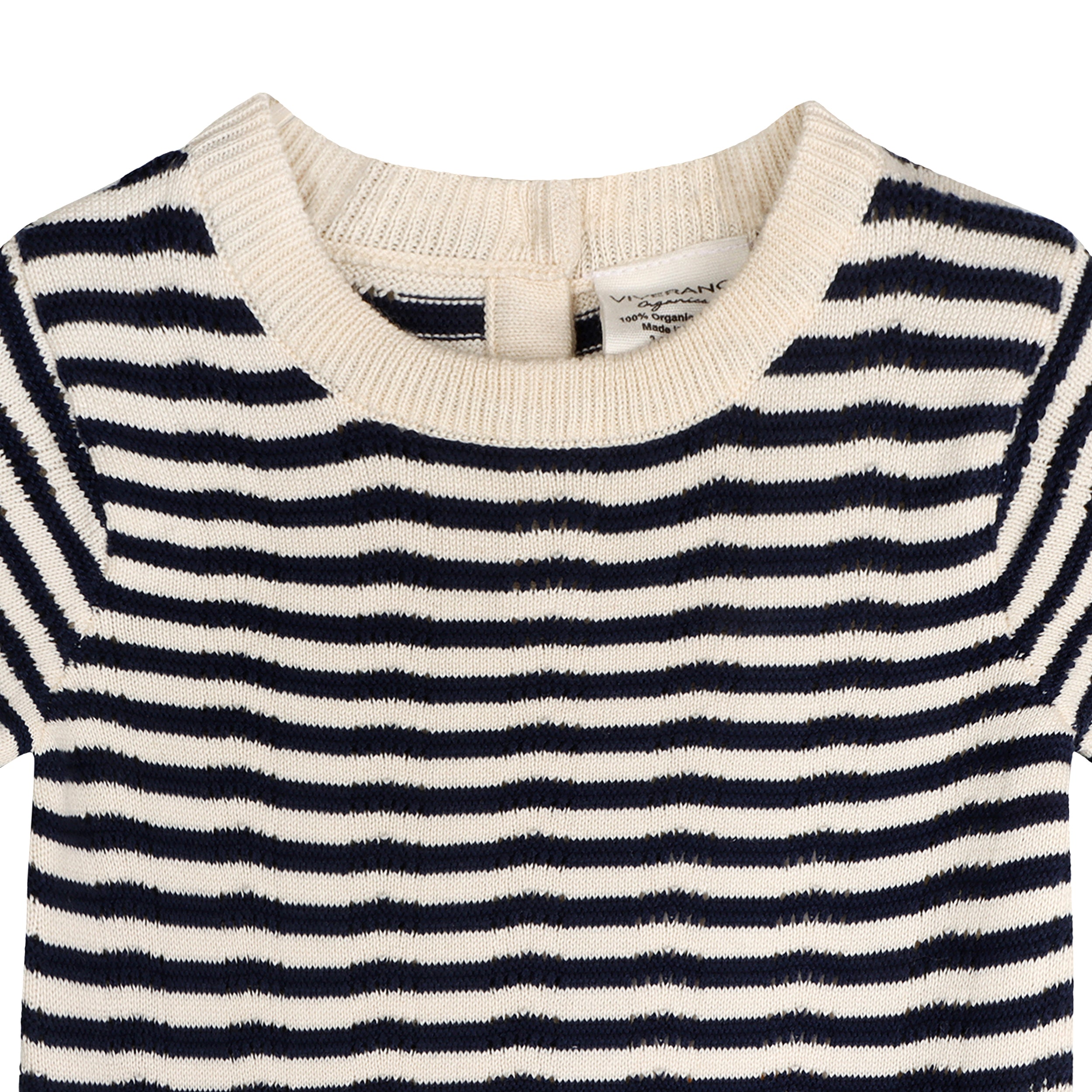 Pointelle & Navy Stripe Knit Tunic Dress & Bloomer Set (Organic Cotton)