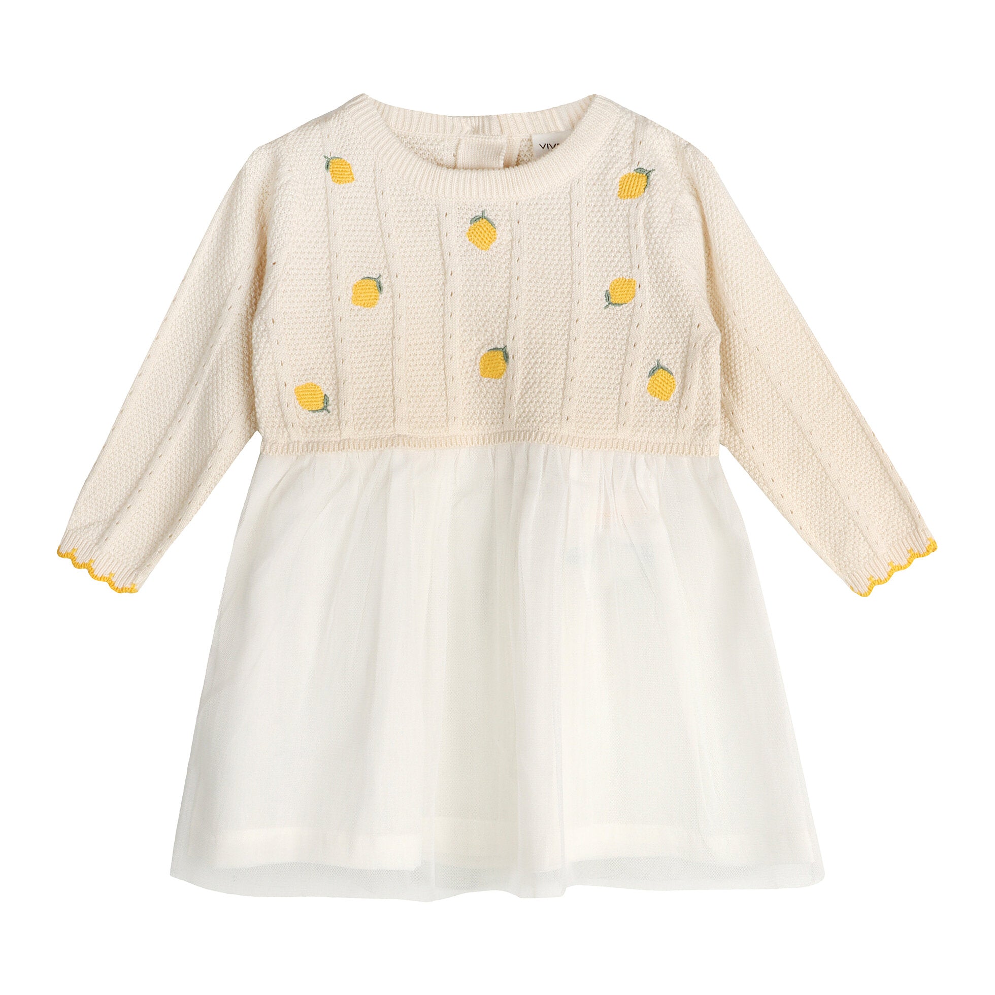 Lemon Embroidered Pointelle Knit Tutu Baby Dress (Organic Cotton)