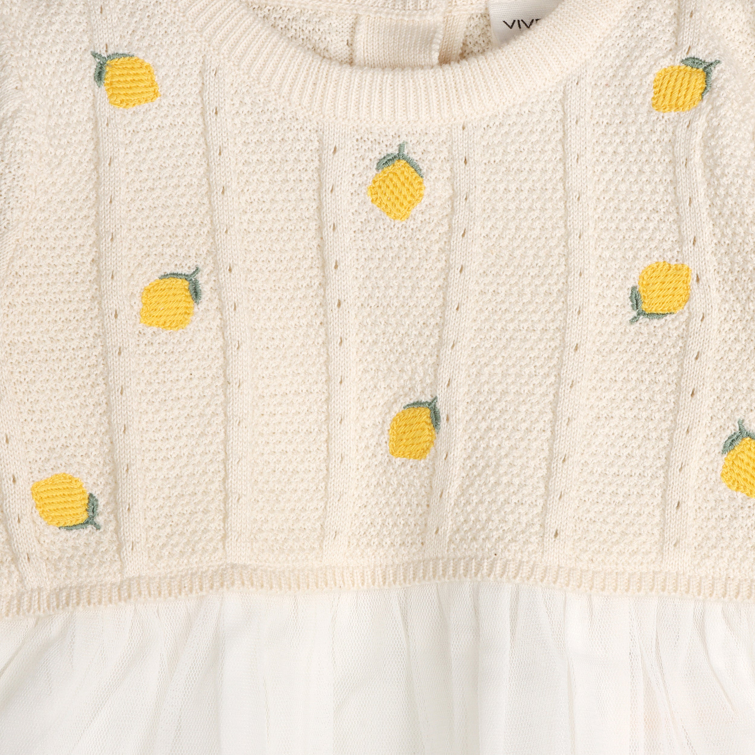 Lemon Embroidered Pointelle Knit Tutu Baby Dress (Organic Cotton)