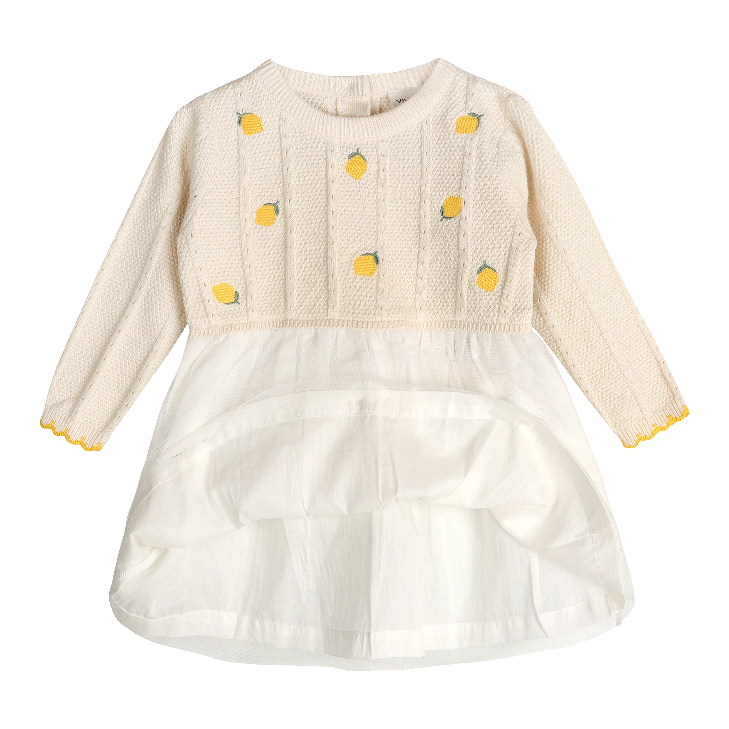 Lemon Embroidered Pointelle Knit Tutu Baby Dress (Organic Cotton)