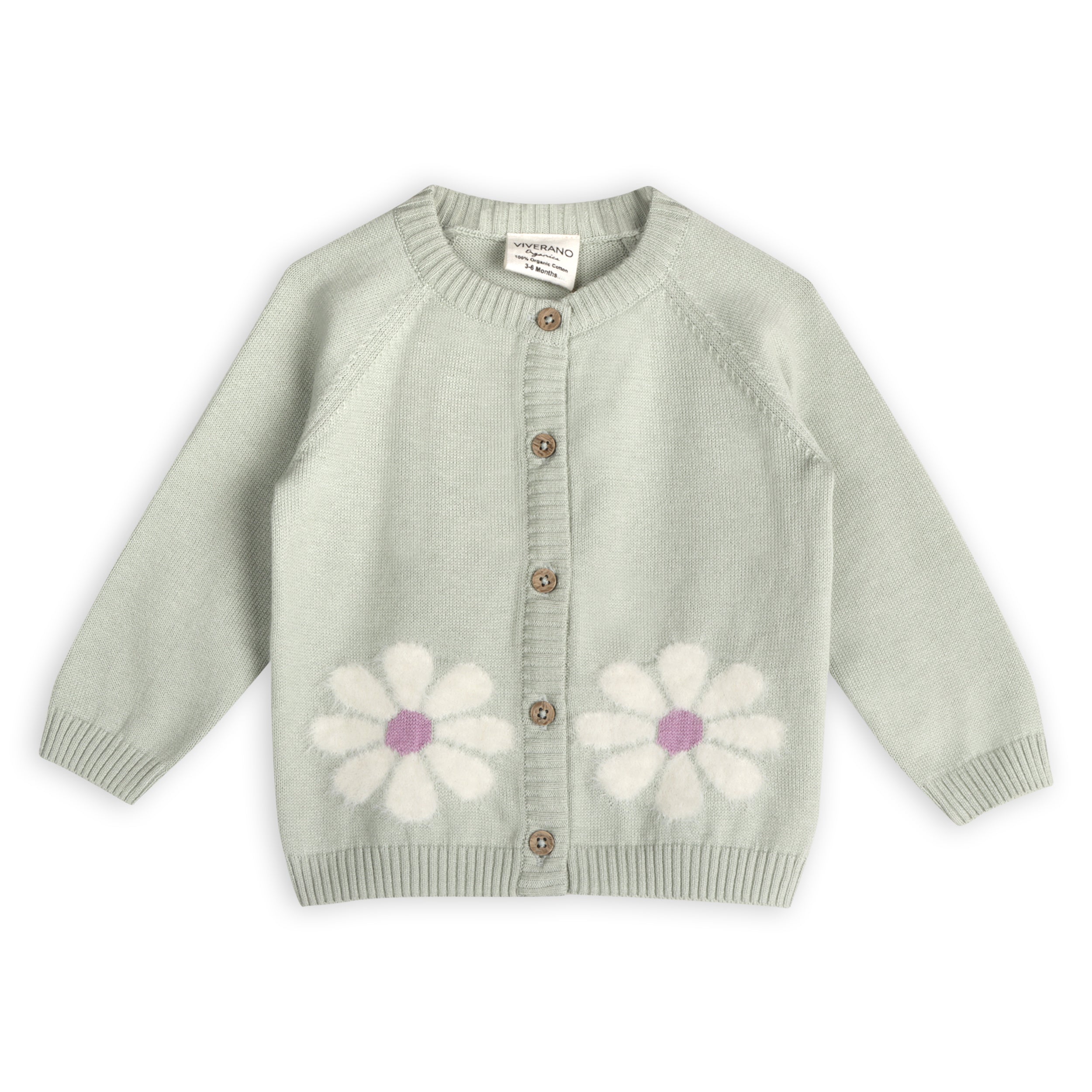 Fuzzy Flower & Heart Baby Sweater Knit Cardigan & Pants Set (Organic Cotton)