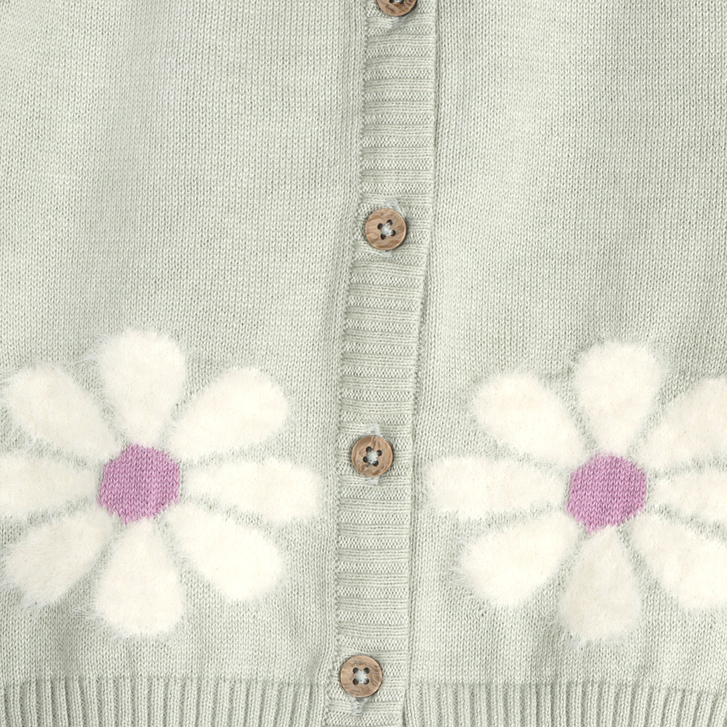 Fuzzy Flower & Heart Baby Sweater Knit Cardigan & Pants Set (Organic Cotton)