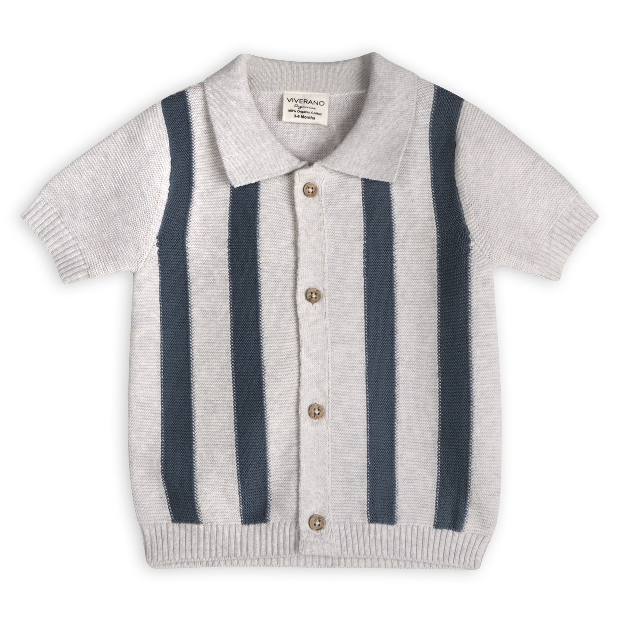 Tennis Collar & Stripe Knit Top & Shorts Set (Organic Cotton) 